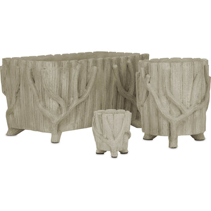 Faux Bois Planter by Currey and Company in portland, faux bois. Made from concrete, iron in a rustic style.