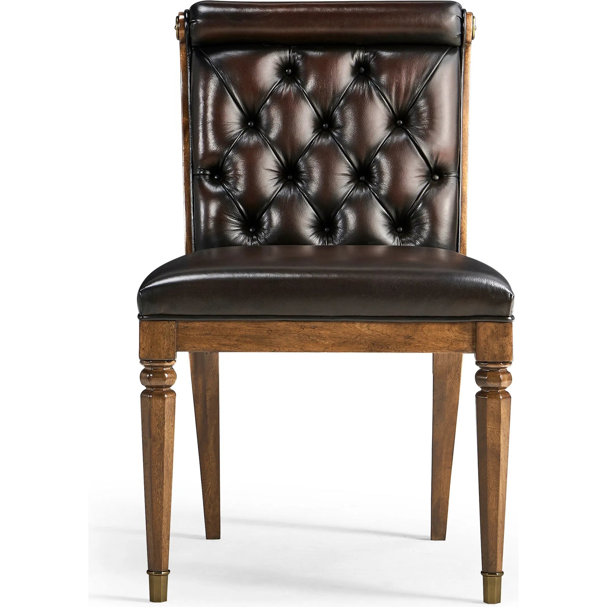 Viceroy Side Chair by Jonathan Charles in viceroy brown santos. Made from local mahogany, leather, brass in a traditional style.