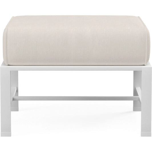 Bristol Outdoor Ottoman in Canvas Flax w/ Self Welt by Sunset West. Made from aluminum in a modern style.