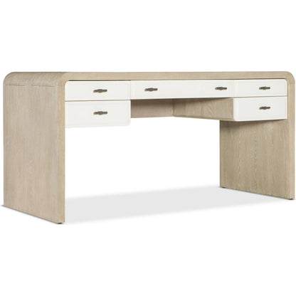 Brixton Writing Desk by Hooker Furniture in light wood and pebble hue. Made from elm veneers in a transitional style.