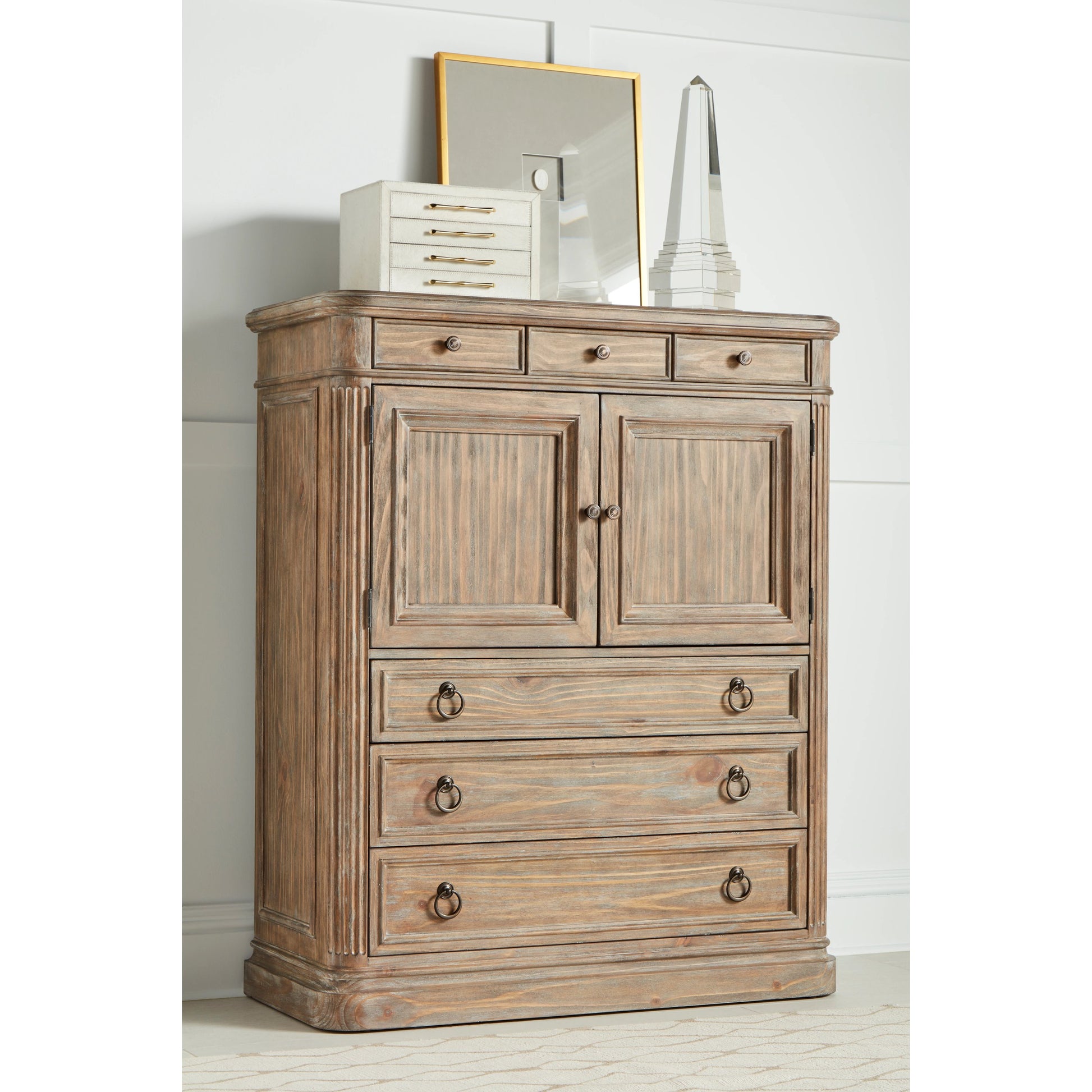 Architrave Door Drawer Chest by A.R.T. Furniture in almond. Made from pine solids and veneer, metal in a traditional style.