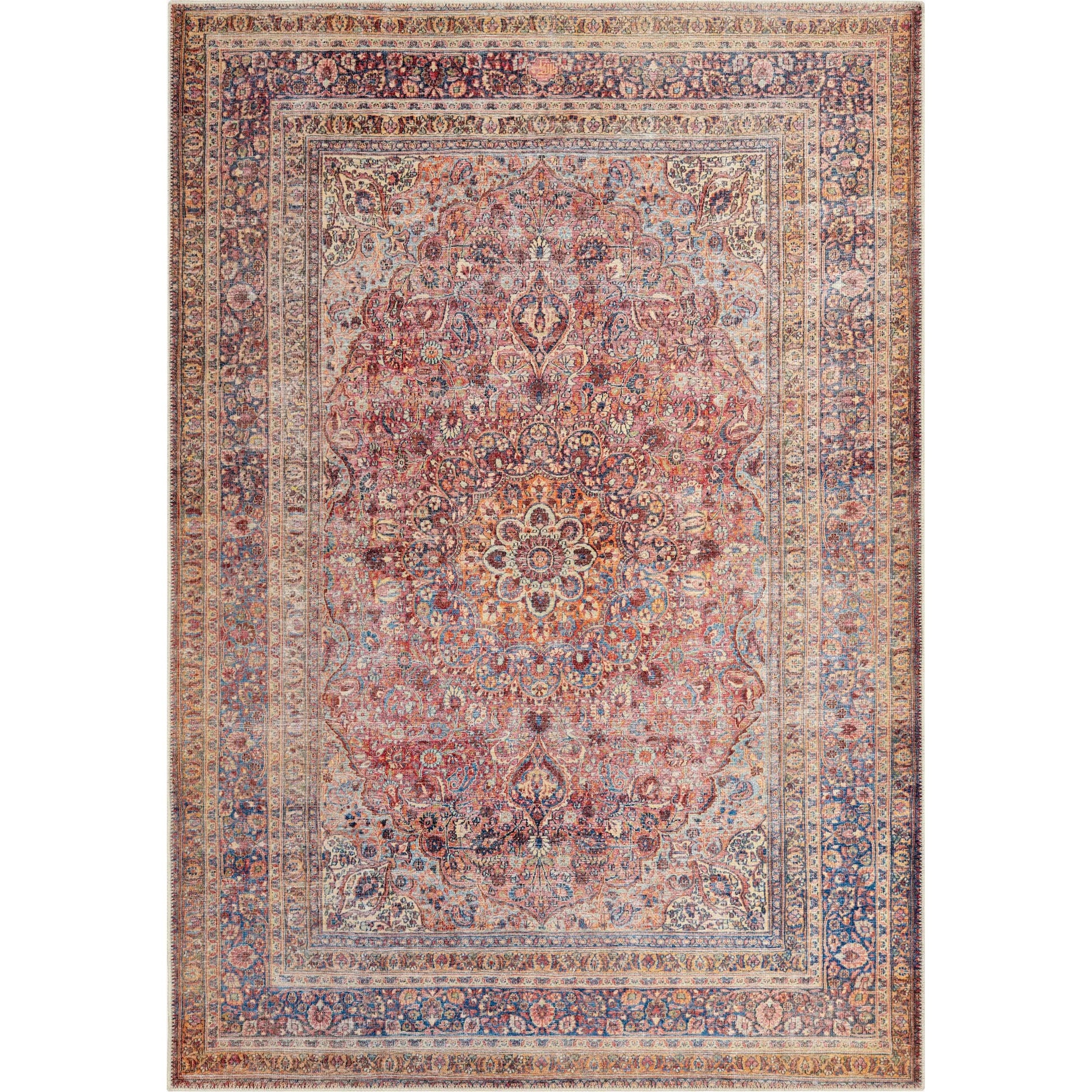 Amelie AML-2331 Rug by Livabliss in burnt orange, dark red, dark blue, mustard, light beige. Made from polyester in a unique style.