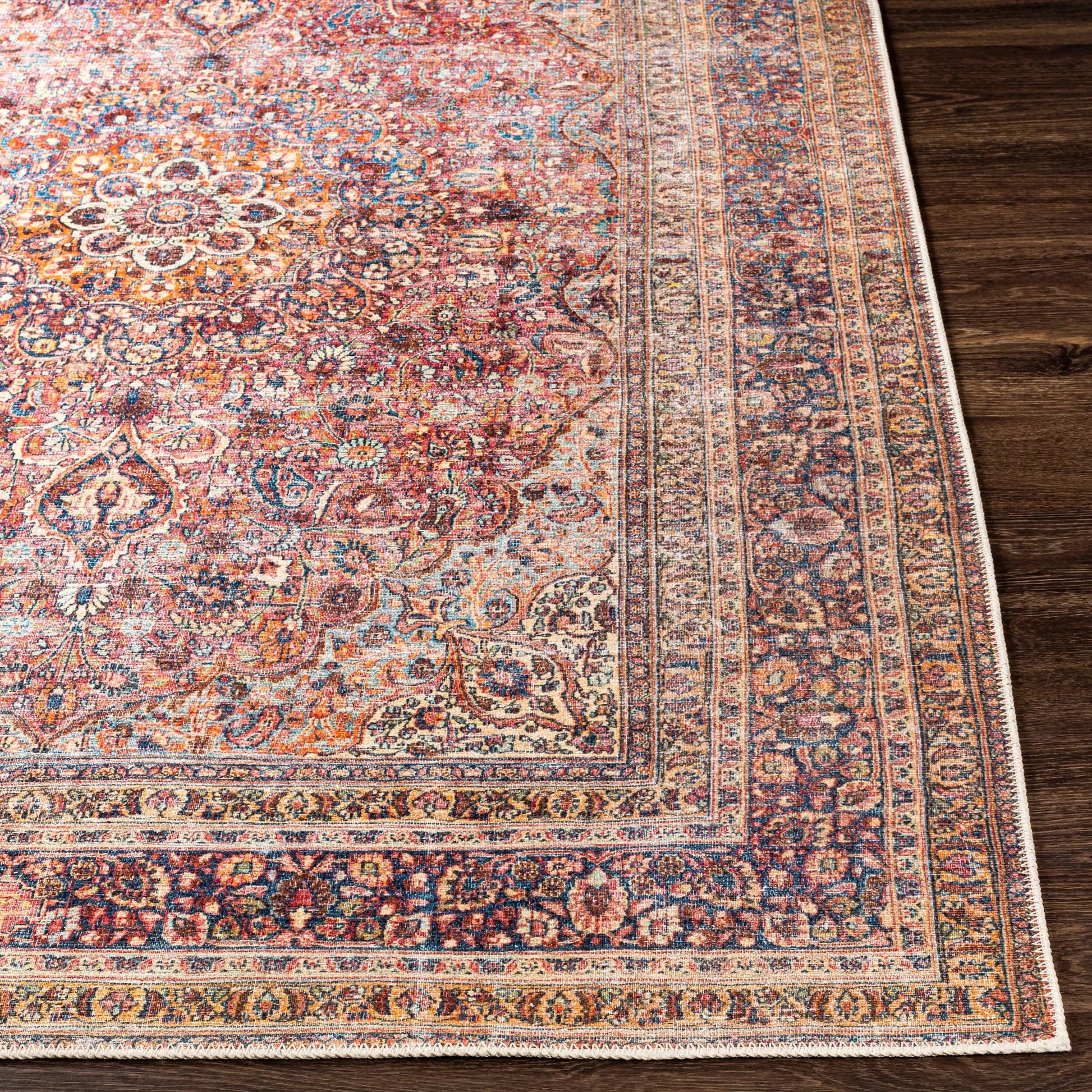 Amelie AML-2331 Rug by Livabliss in burnt orange, dark red, dark blue, mustard, light beige. Made from polyester in a unique style.