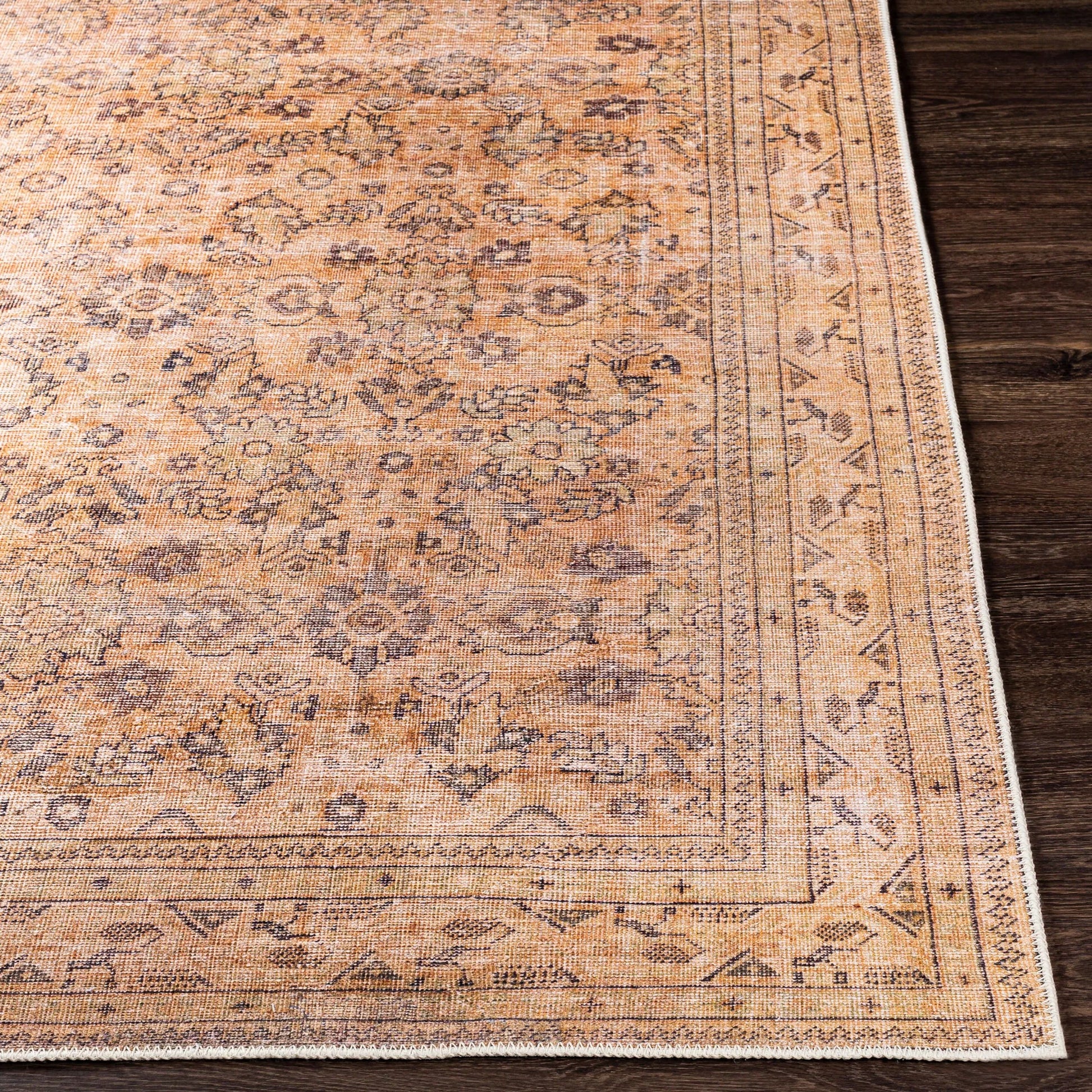 Amelie AML-2338 Rug by Livabliss in brown, mustard, olive, light beige, black. Made from polyester in a unique style.