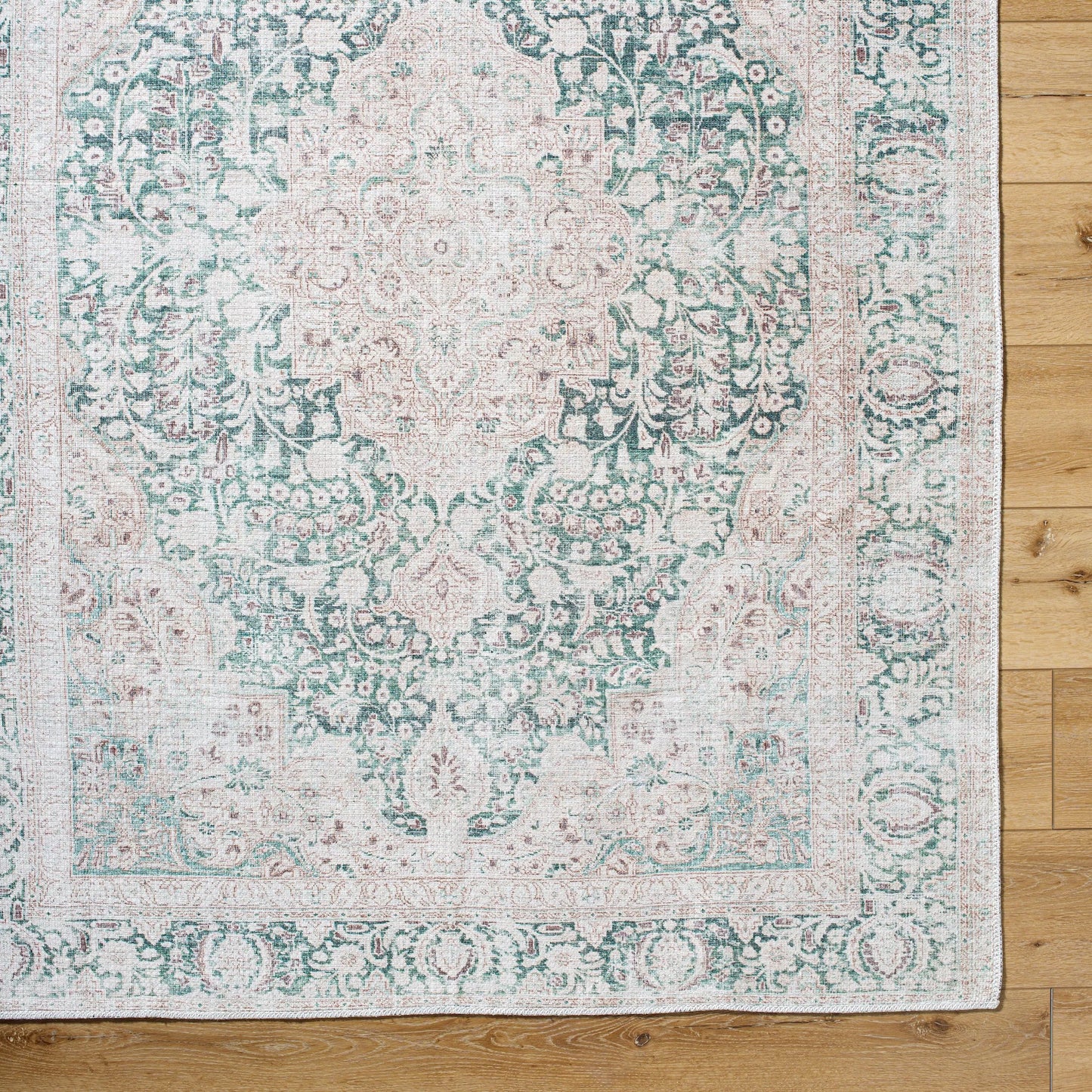 006 SI-2168234,SI-2168235,SI-2168236,SI-2168237,SI-2168238,SI-2168239 | Closeup | Amelie AML-2393 Rug by Livabliss in medium green, cream, olive. Made from polyester in a unique style.