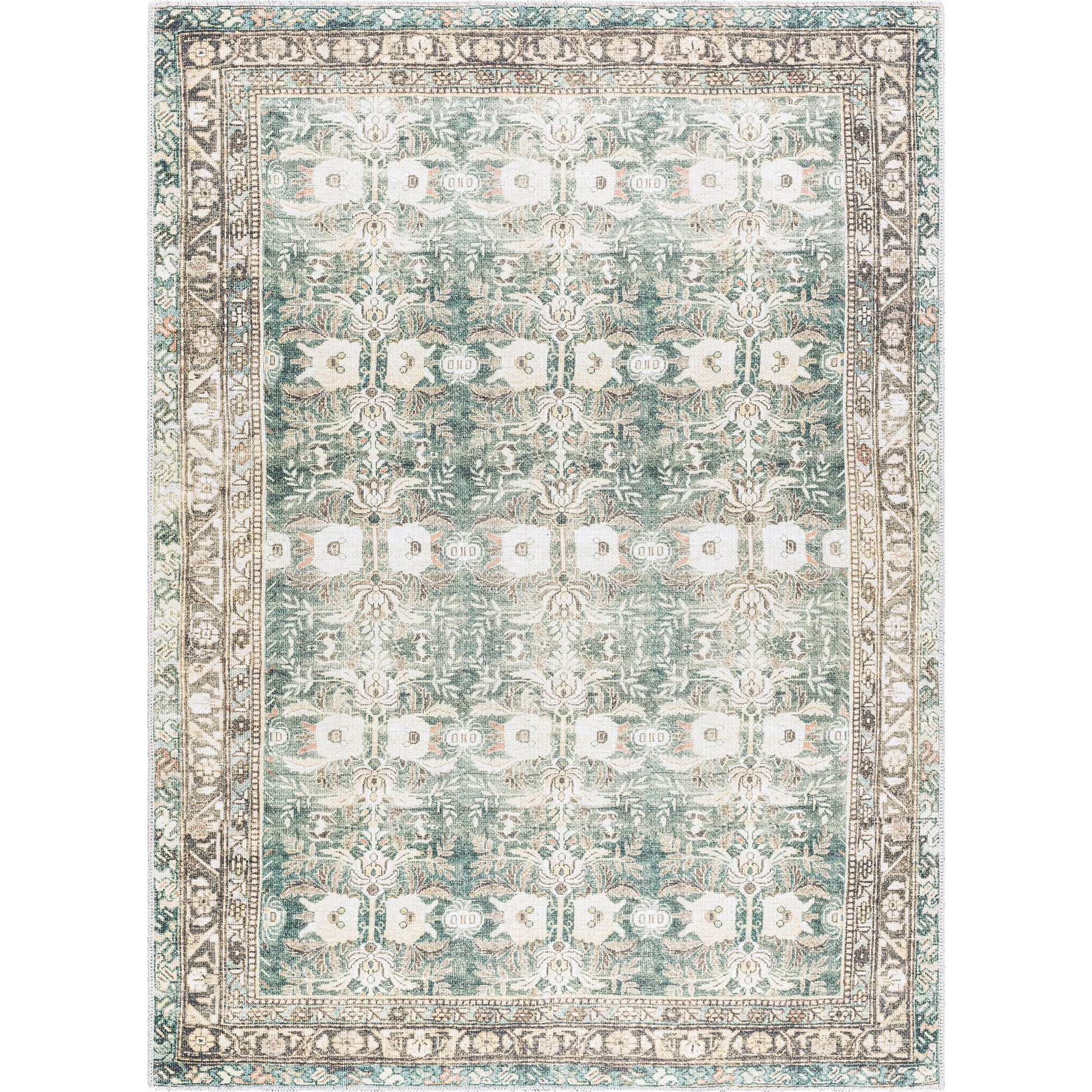 Amelie AML-2396 Rug by Livabliss in olive, medium green, cream, wheat, black, dusty coral. Made from polyester in a unique style.