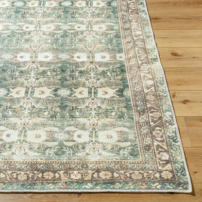 Amelie AML-2396 Rug by Livabliss in olive, medium green, cream, wheat, black, dusty coral. Made from polyester in a unique style.