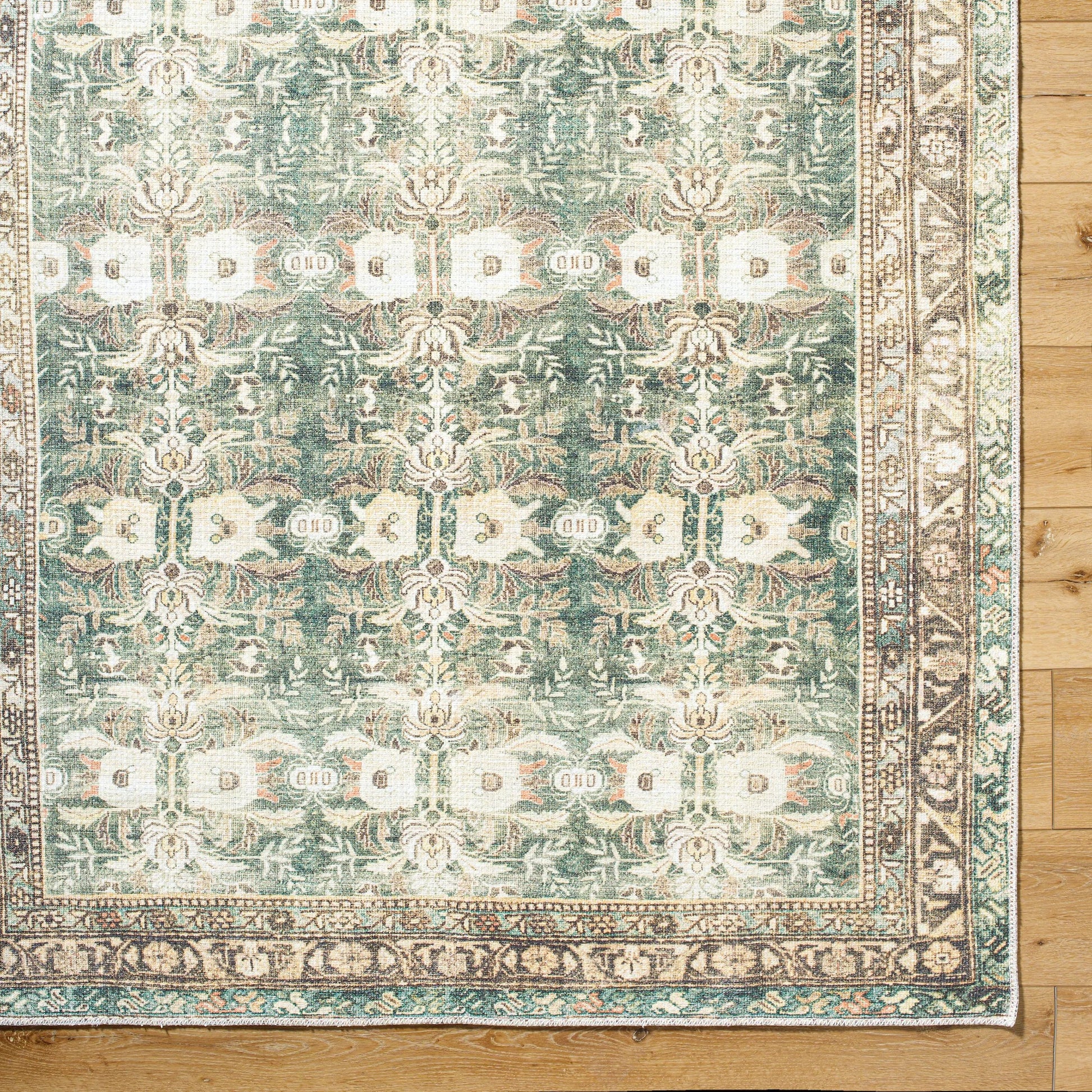 Amelie AML-2396 Rug by Livabliss in olive, medium green, cream, wheat, black, dusty coral. Made from polyester in a unique style.