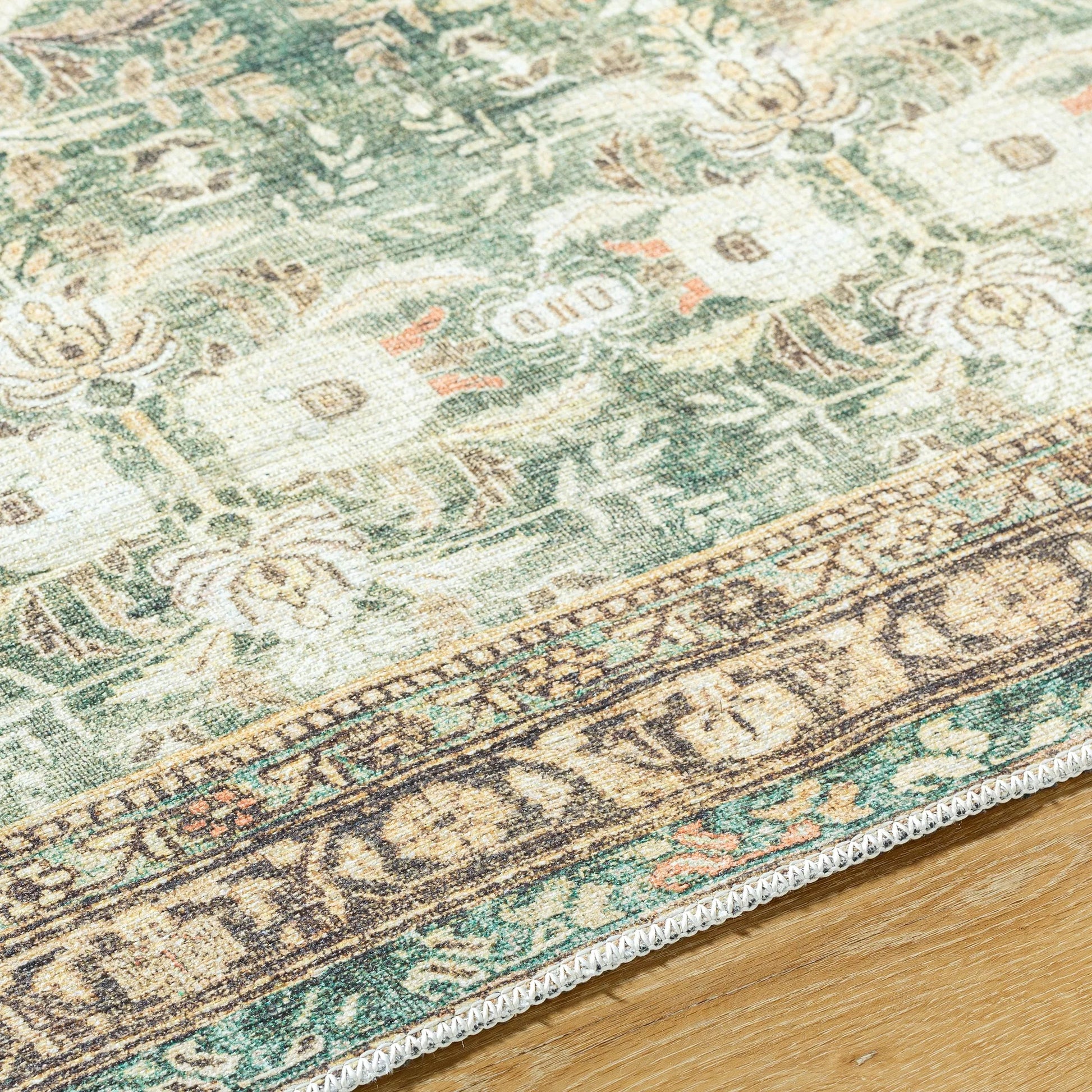 Amelie AML-2396 Rug by Livabliss in olive, medium green, cream, wheat, black, dusty coral. Made from polyester in a unique style.