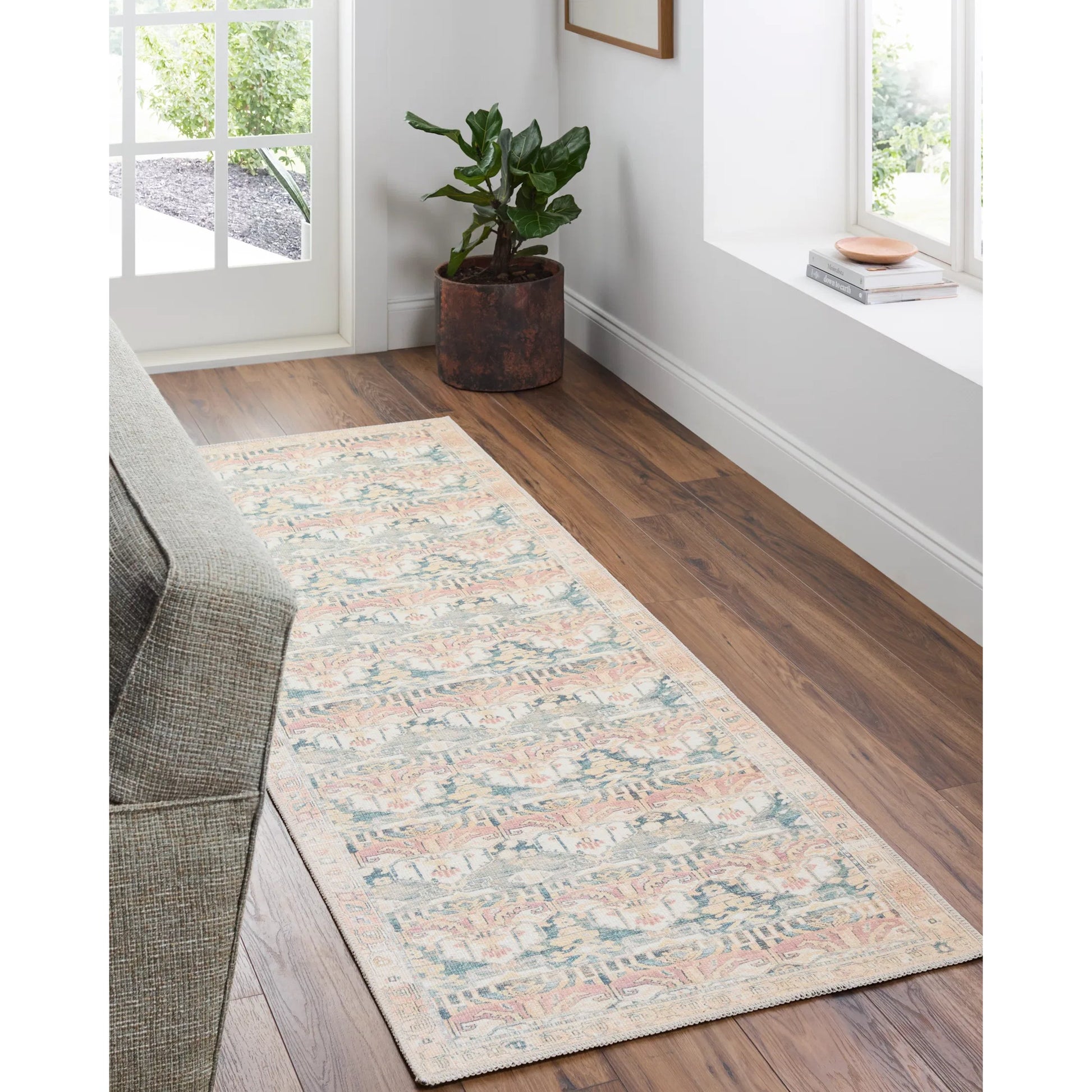Amelie AML-2397 Rug by Livabliss in medium green, grass green, tan, cream, rust, camel. Made from polyester in a unique style.