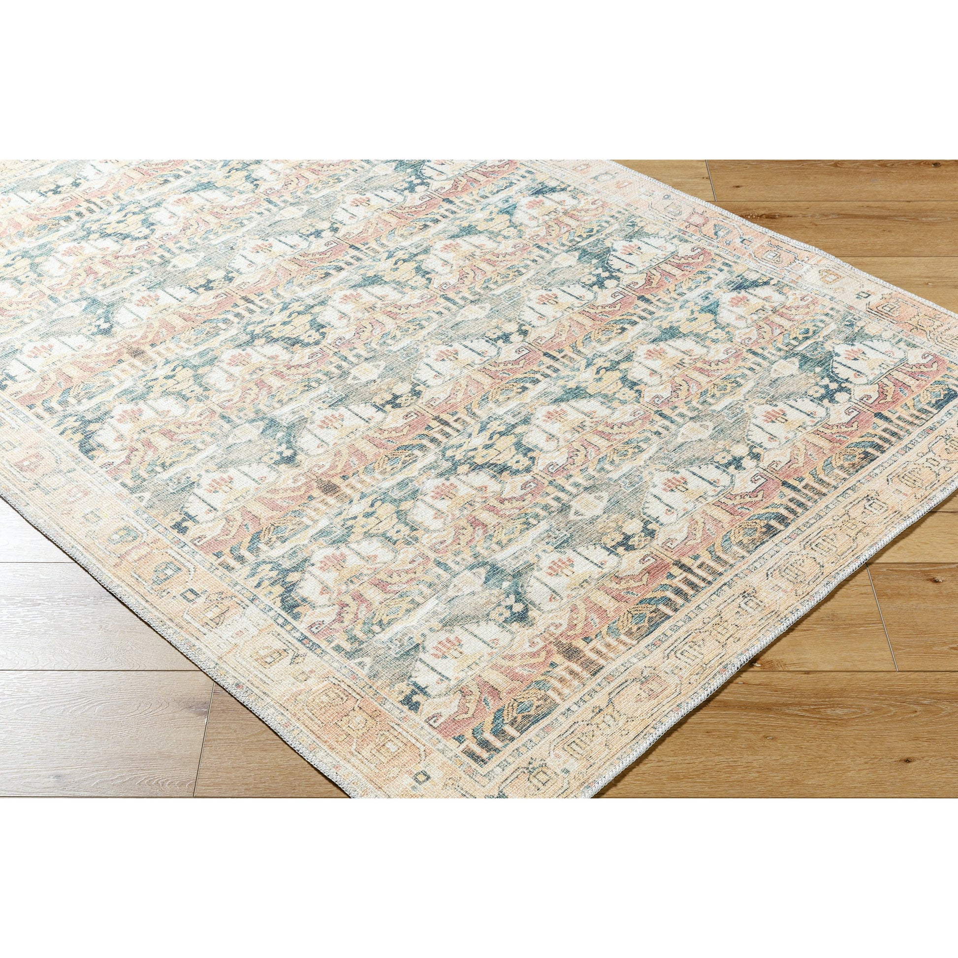 Amelie AML-2397 Rug by Livabliss in medium green, grass green, tan, cream, rust, camel. Made from polyester in a unique style.