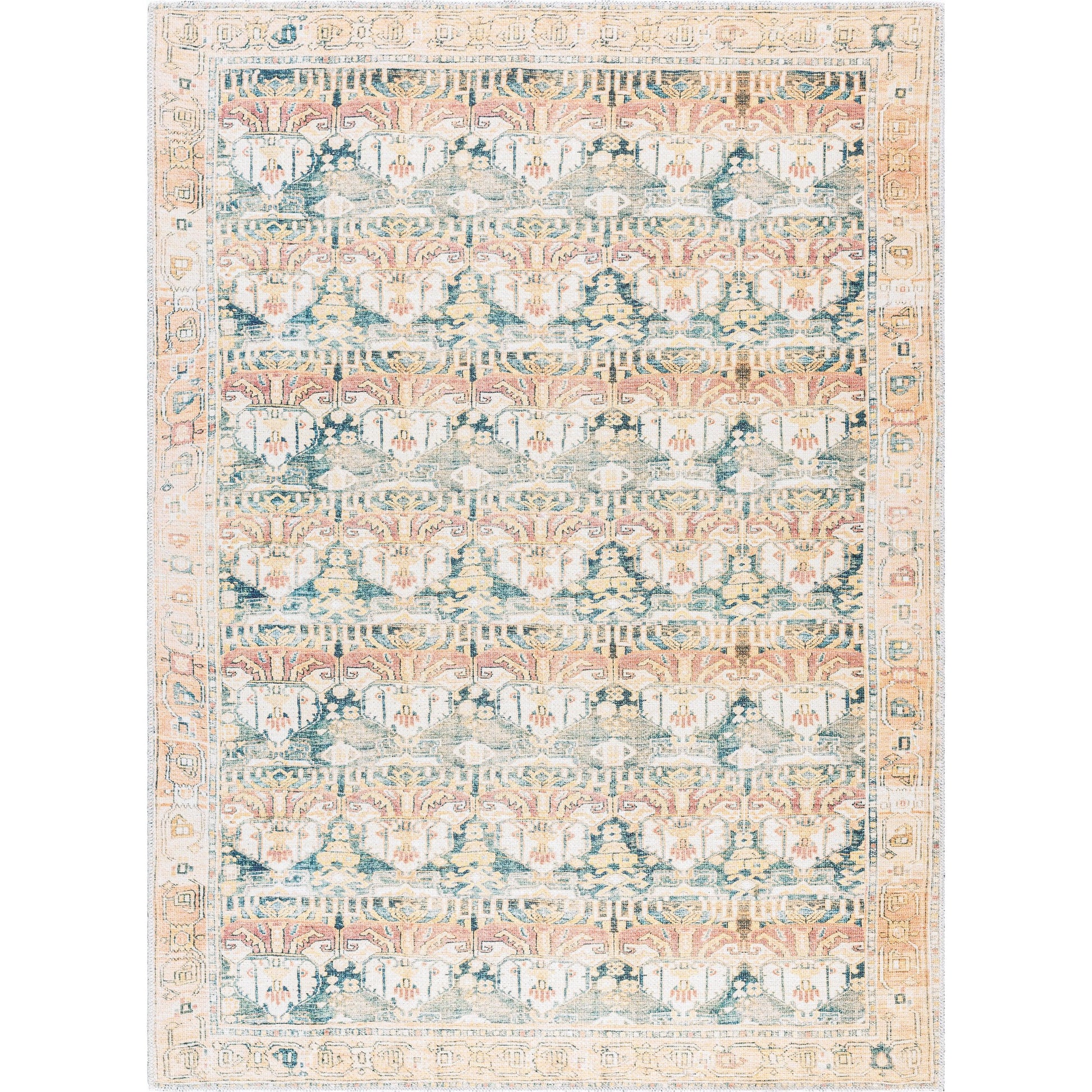 Amelie AML-2397 Rug by Livabliss in medium green, grass green, tan, cream, rust, camel. Made from polyester in a unique style.