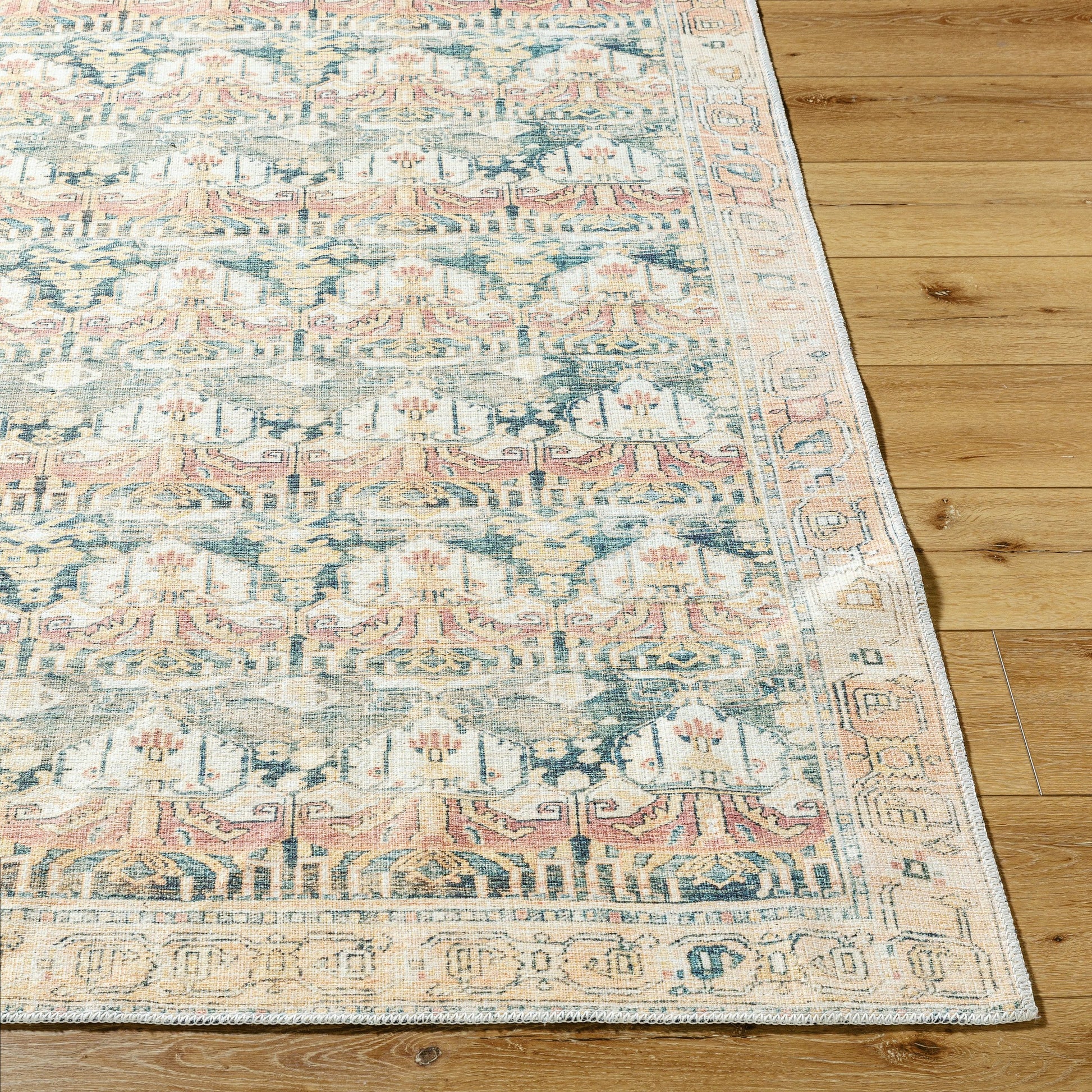 Amelie AML-2397 Rug by Livabliss in medium green, grass green, tan, cream, rust, camel. Made from polyester in a unique style.