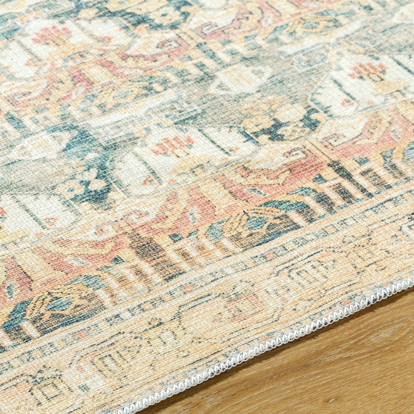 005 SI-2168252,SI-2168253,SI-2168254,SI-2168255,SI-2168256,SI-2168257 | Closeup | Amelie AML-2397 Rug by Livabliss in medium green, grass green, tan, cream, rust, camel. Made from polyester in a unique style.