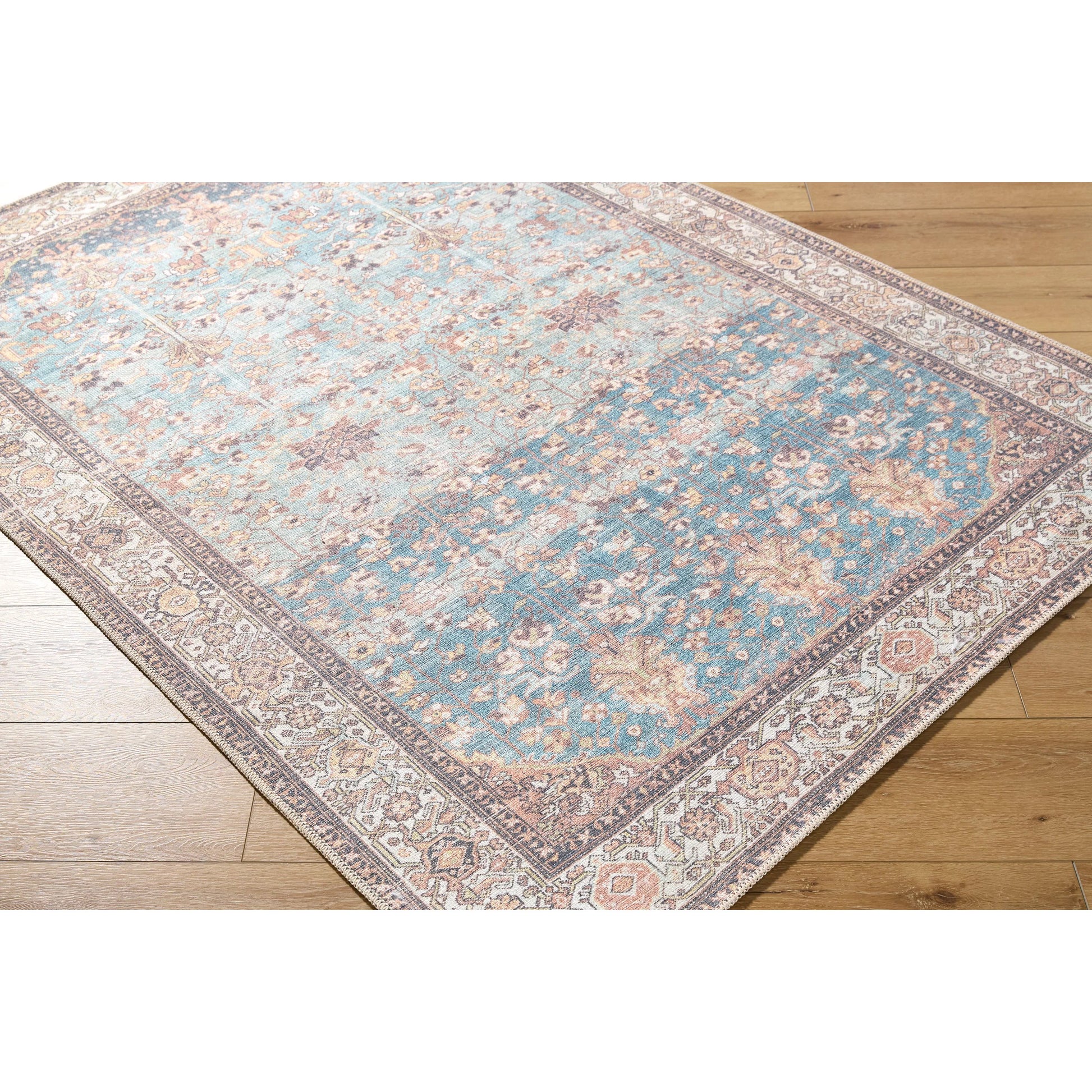 Amelie 533471 Rug by Livabliss in pale blue, teal, cream, brown, black, orange. Made from polyester in a unique style.