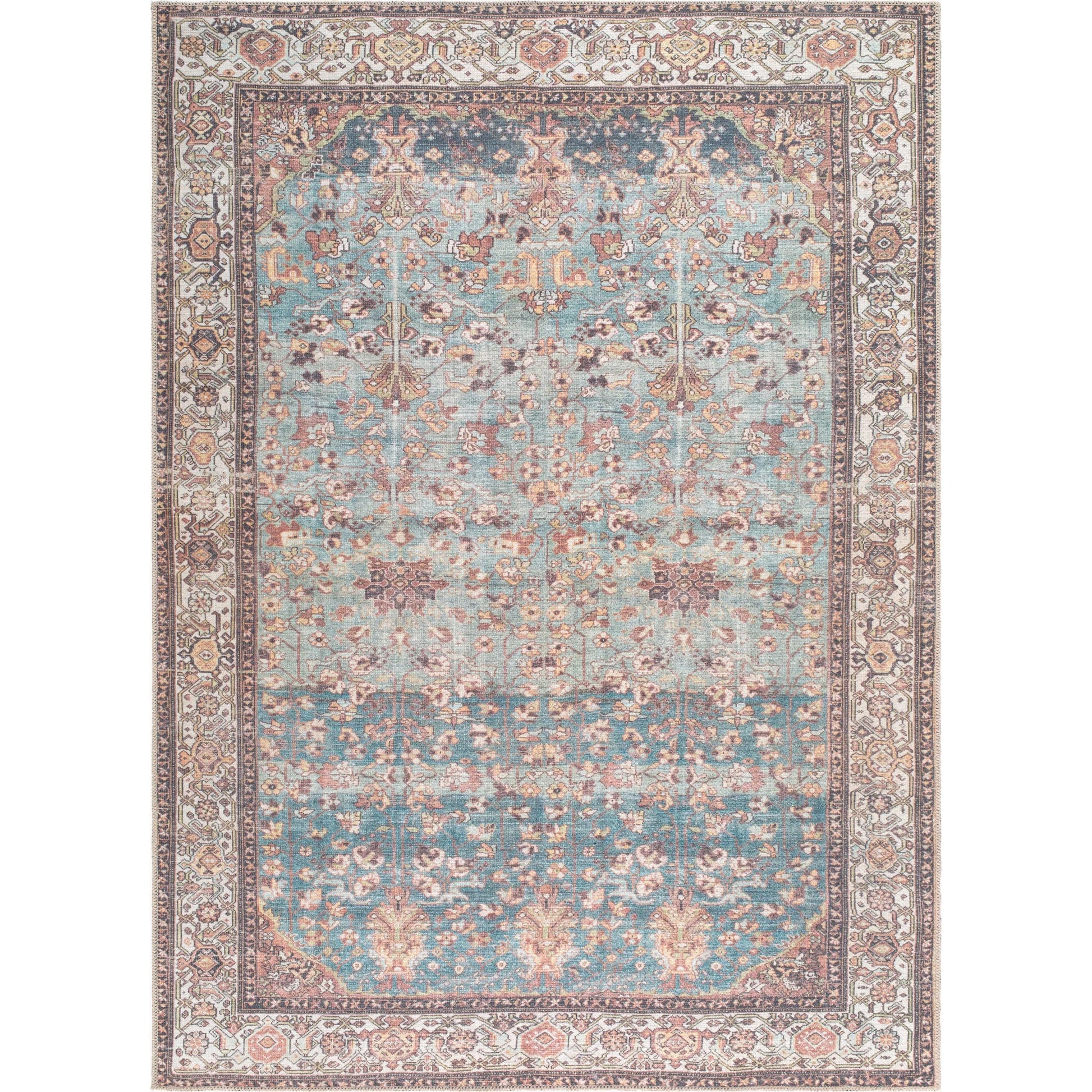 Amelie 533471 Rug by Livabliss in pale blue, teal, cream, brown, black, orange. Made from polyester in a unique style.