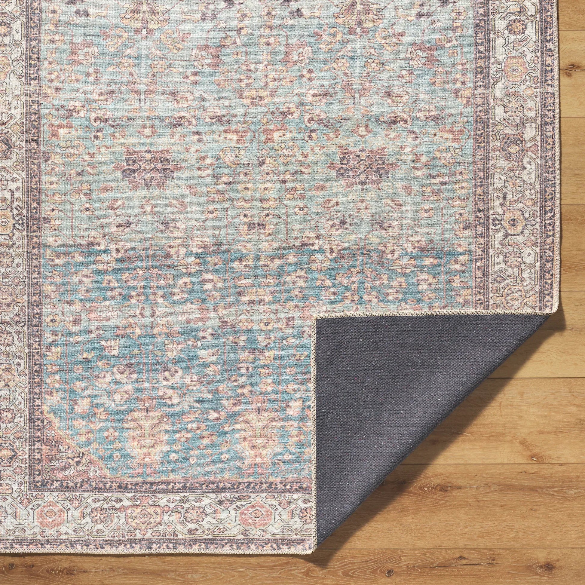 Amelie 533471 Rug by Livabliss in pale blue, teal, cream, brown, black, orange. Made from polyester in a unique style.