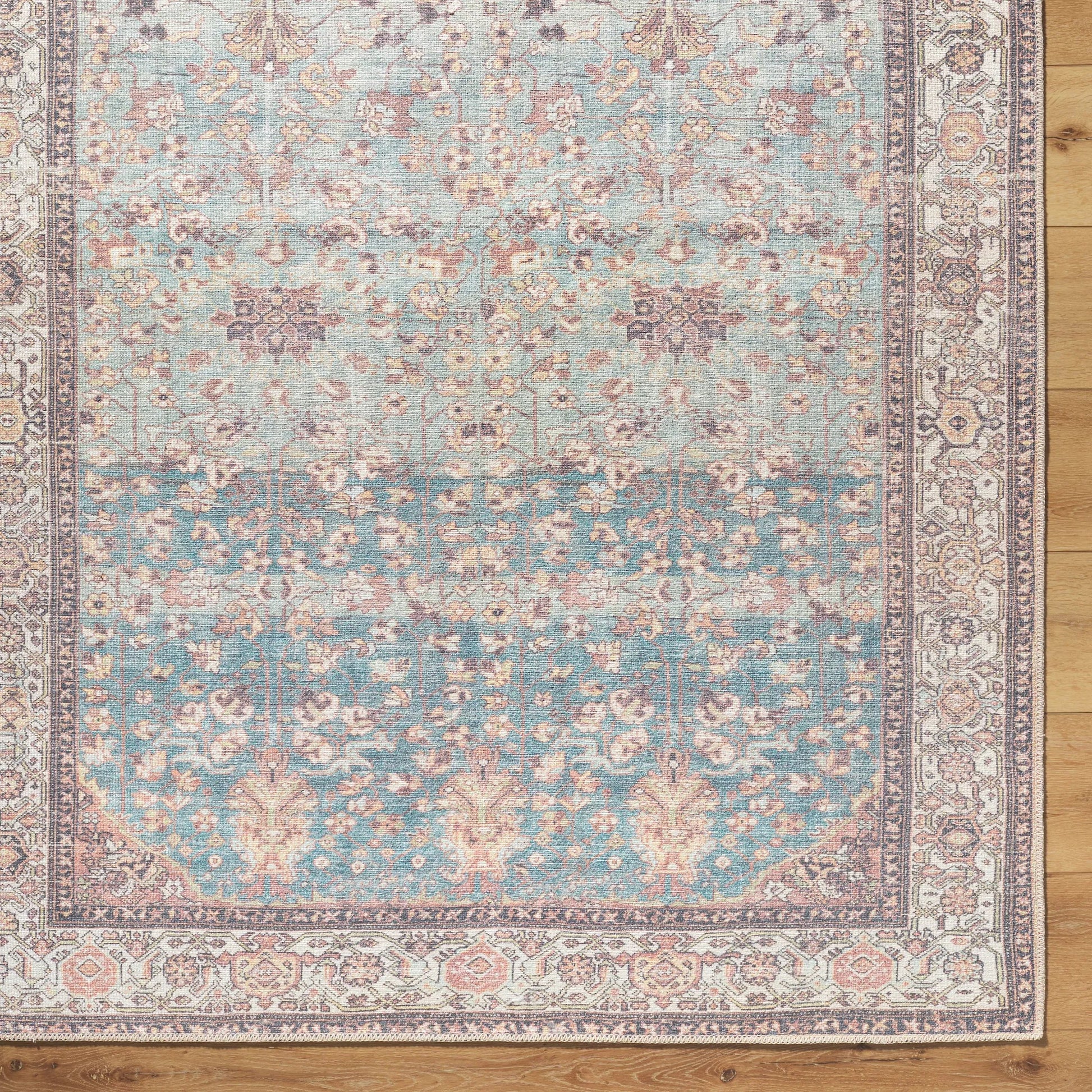 Amelie 533471 Rug by Livabliss in pale blue, teal, cream, brown, black, orange. Made from polyester in a unique style.