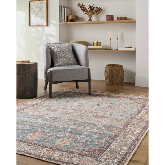 Amelie 533471 Rug by Livabliss in pale blue, teal, cream, brown, black, orange. Made from polyester in a unique style.