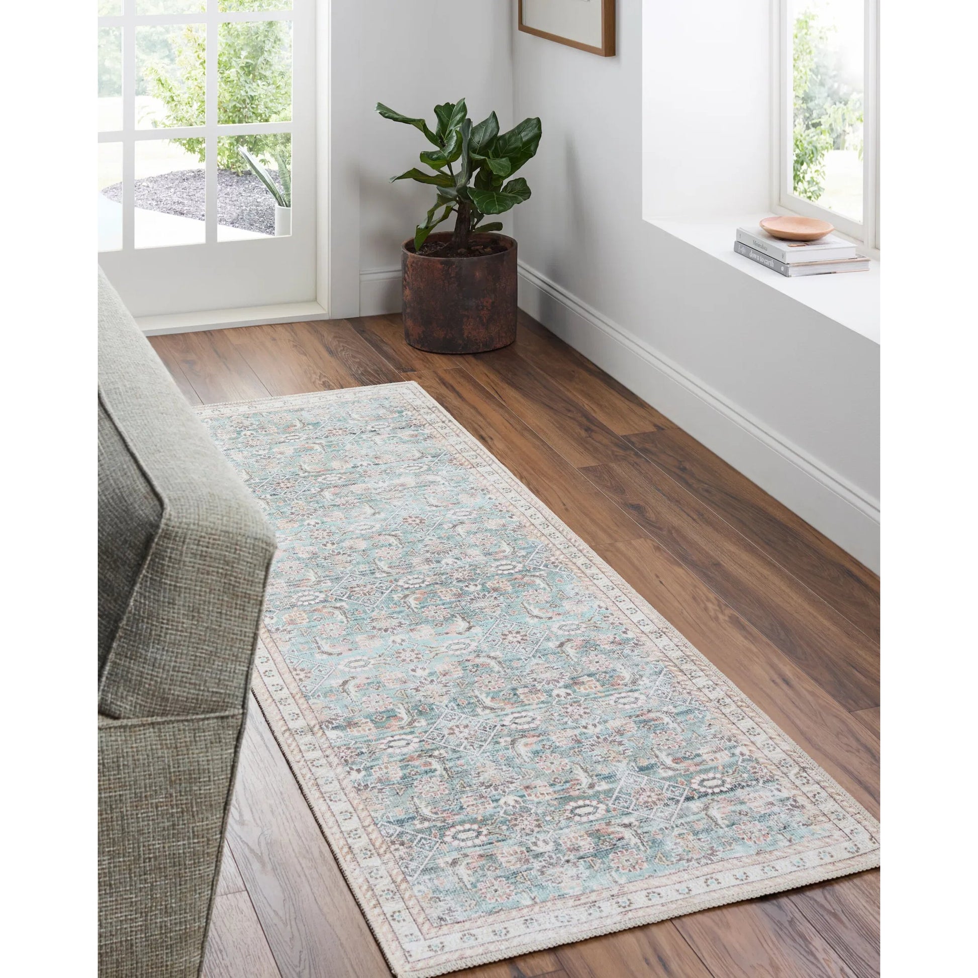 Amelie 533507 Rug by Livabliss in pale blue, teal, deep teal, cream, brown, tan. Made from polyester in a unique style.