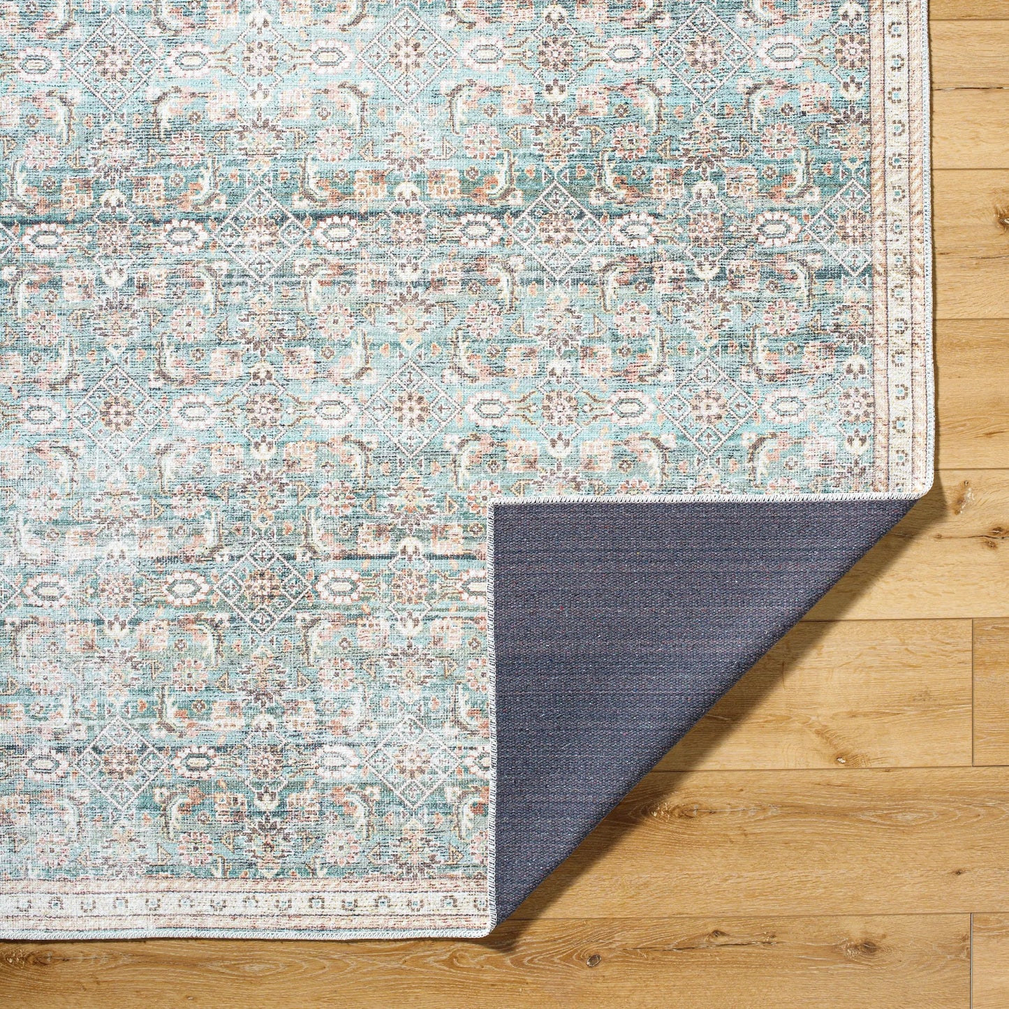003 SI-2245645 | Closeup | Amelie 533507 Rug by Livabliss in pale blue, teal, deep teal, cream, brown, tan. Made from polyester in a unique style.