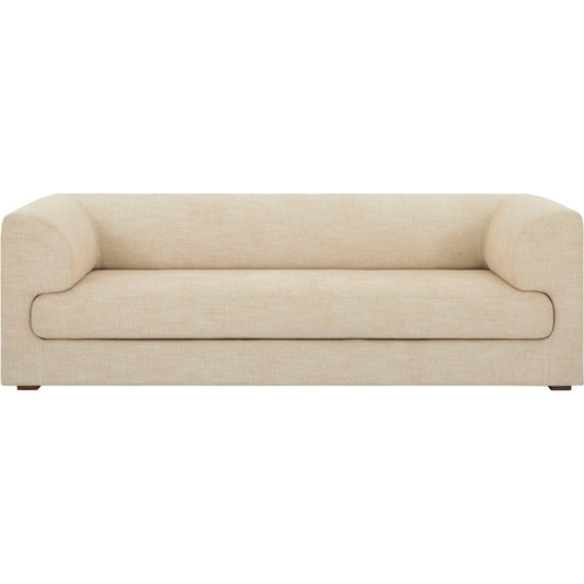 Amory Sofa by Surya in beige. Made from polyester, linen, rubber wood, polyurethane foam in a transitional style.