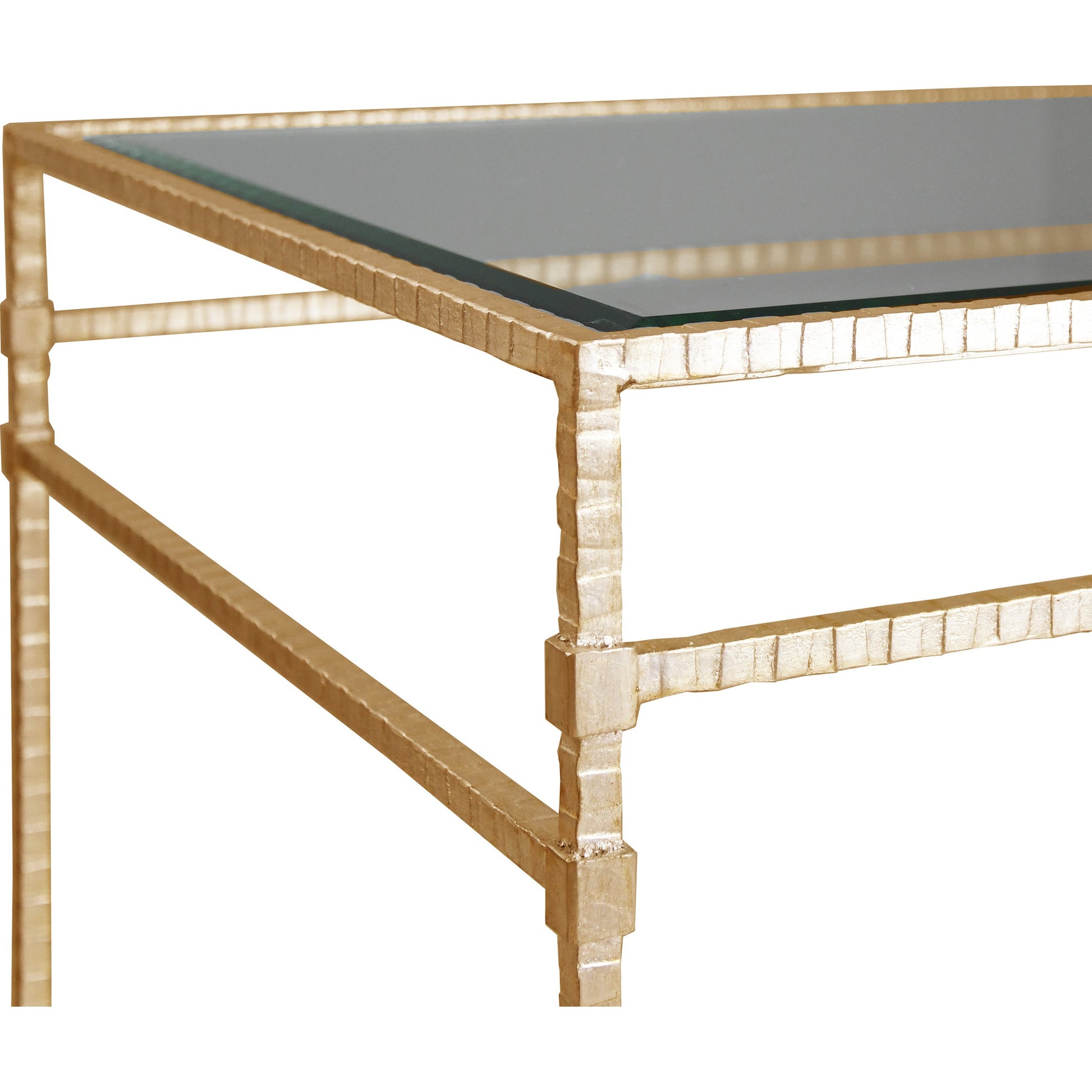 Amos Table by Worlds Away in gold leaf. Made from iron, glass in a modern style.