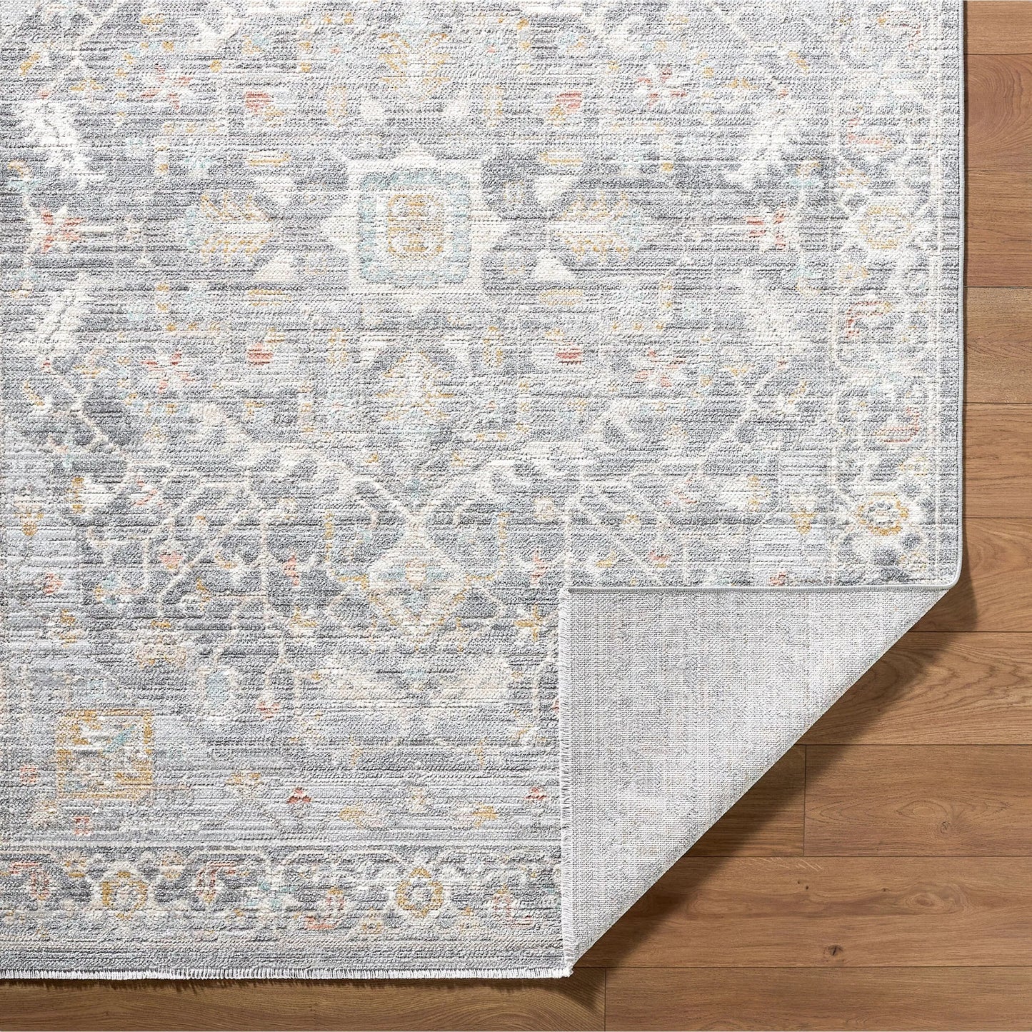 002 SI-2350314,SI-2350315,SI-2350316 | Closeup | Amir AMR-2302 Rug by Livabliss in medium gray, light gray, beige, cream, light brown, sky blue. Made from polypropylene, polyester in a unique style.