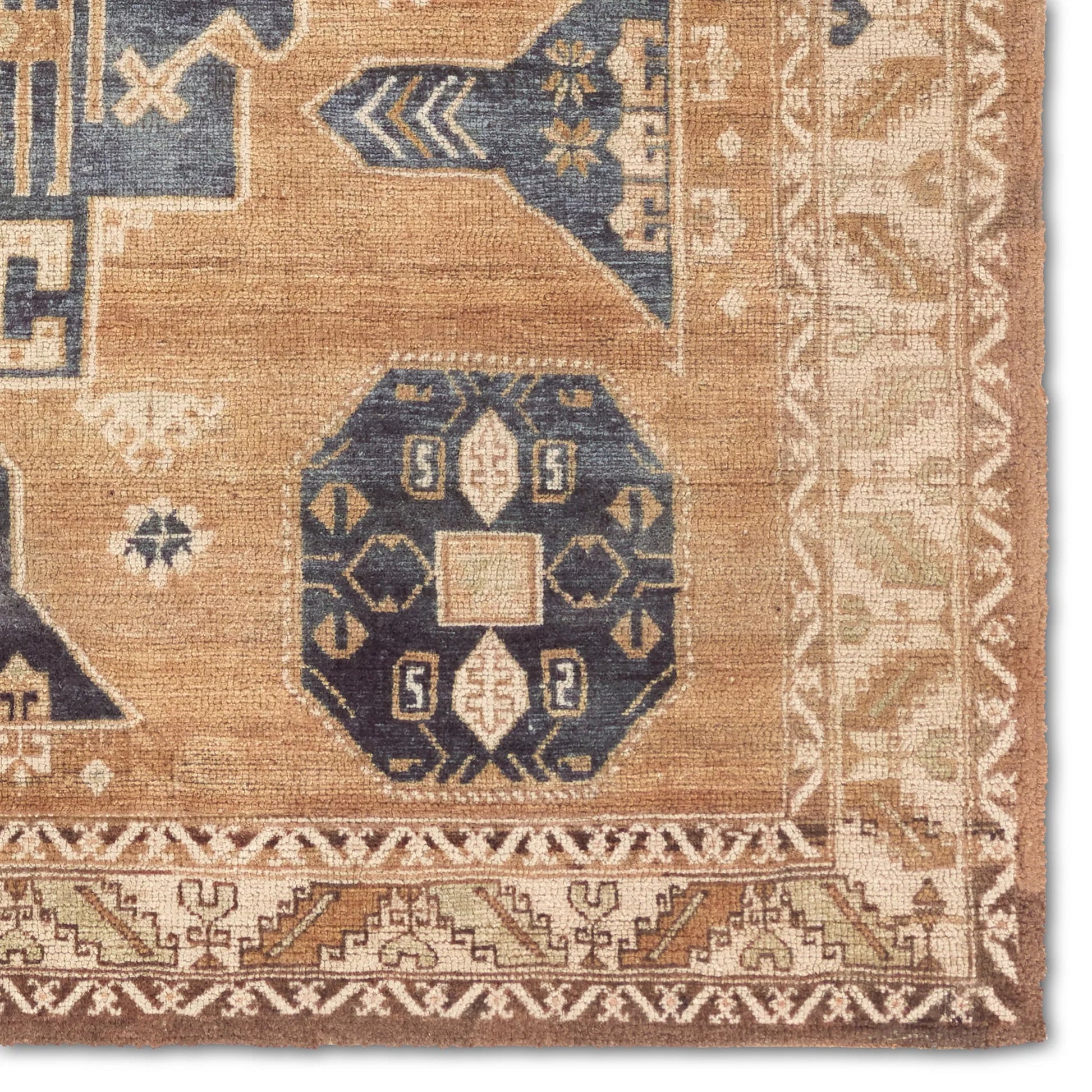 Amata By House Sprucing AMT01 Rug by Jaipur Living in tan, navy. Made from 100% pet yarn in a unique style.