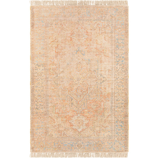 Amasya Rug - 29242 by Surya in red, orange, dusty coral, burgandy, sky blue, light beige. Made from 50% cotton, 20% polyester, 15% viscose, 15% wool in a unique style.