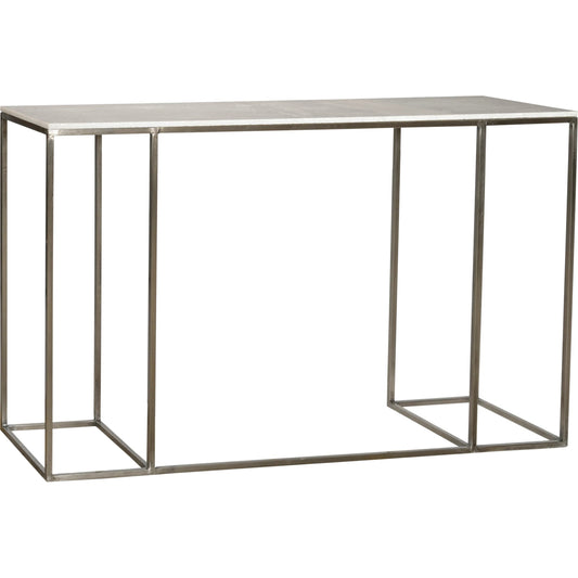 001 SI-2075344 | Primary Silo | Isela Marble & Iron Console Table by Arch & Plane in white, silver and antique nickel, white marble finish. Made from polished marble, iron in a modern style.