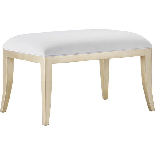 Garson Ottoman by Currey and Company in silver, fresh file linen. Made from mahogany in a transitional style.