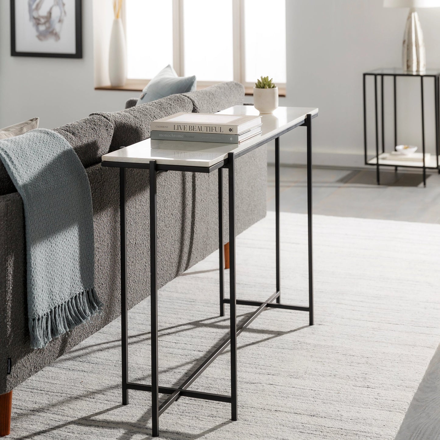 004 SI-1914434 | Lifestyle | Anaya - 27105 by Livabliss in white and powder coatednatural. Made from top: marble, base: metal in a modern style.