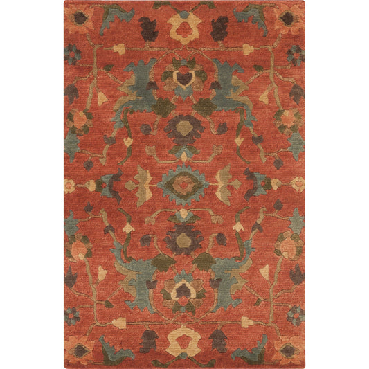 Anastacia Rug - 1129 by Surya in rust, sky blue, olive, mustard, grass green, dark brown. Made from 100% new zealand wool in a unique style.