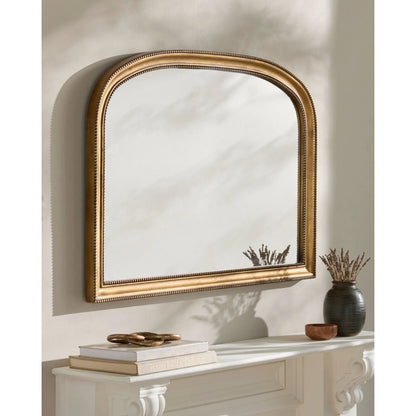 Nalanda Mantel Mirror by Surya in gold. Made from pine in a traditional style.