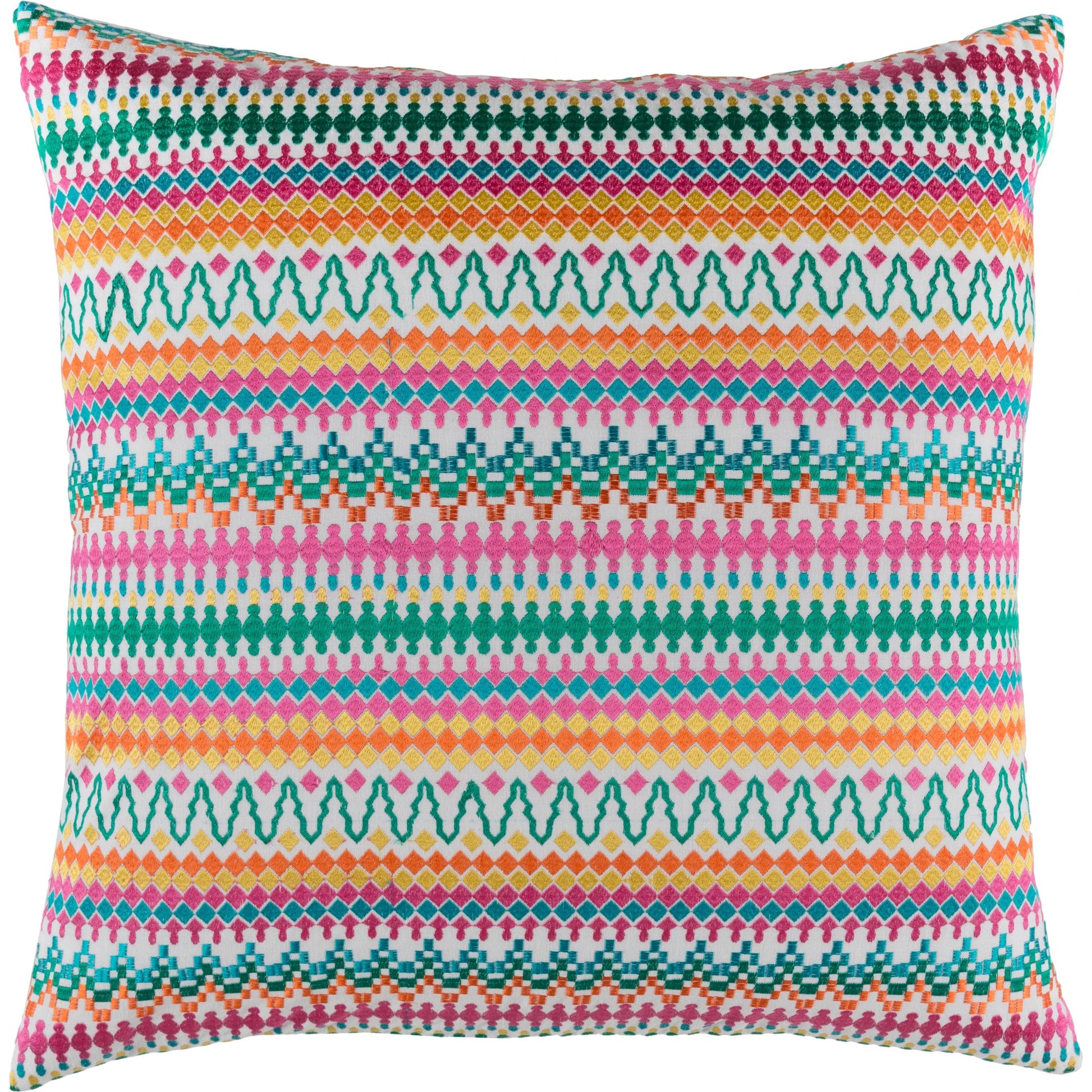 Annabelle Pillow - 25186 by Surya in fuchsia, mustard, emerald, aqua, orange, cream. Made from cotton, linen in a modern style.
