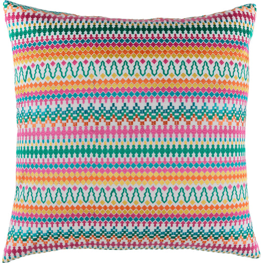 Annabelle Pillow - 25186 by Surya in fuchsia, mustard, emerald, aqua, orange, cream. Made from cotton, linen in a modern style.