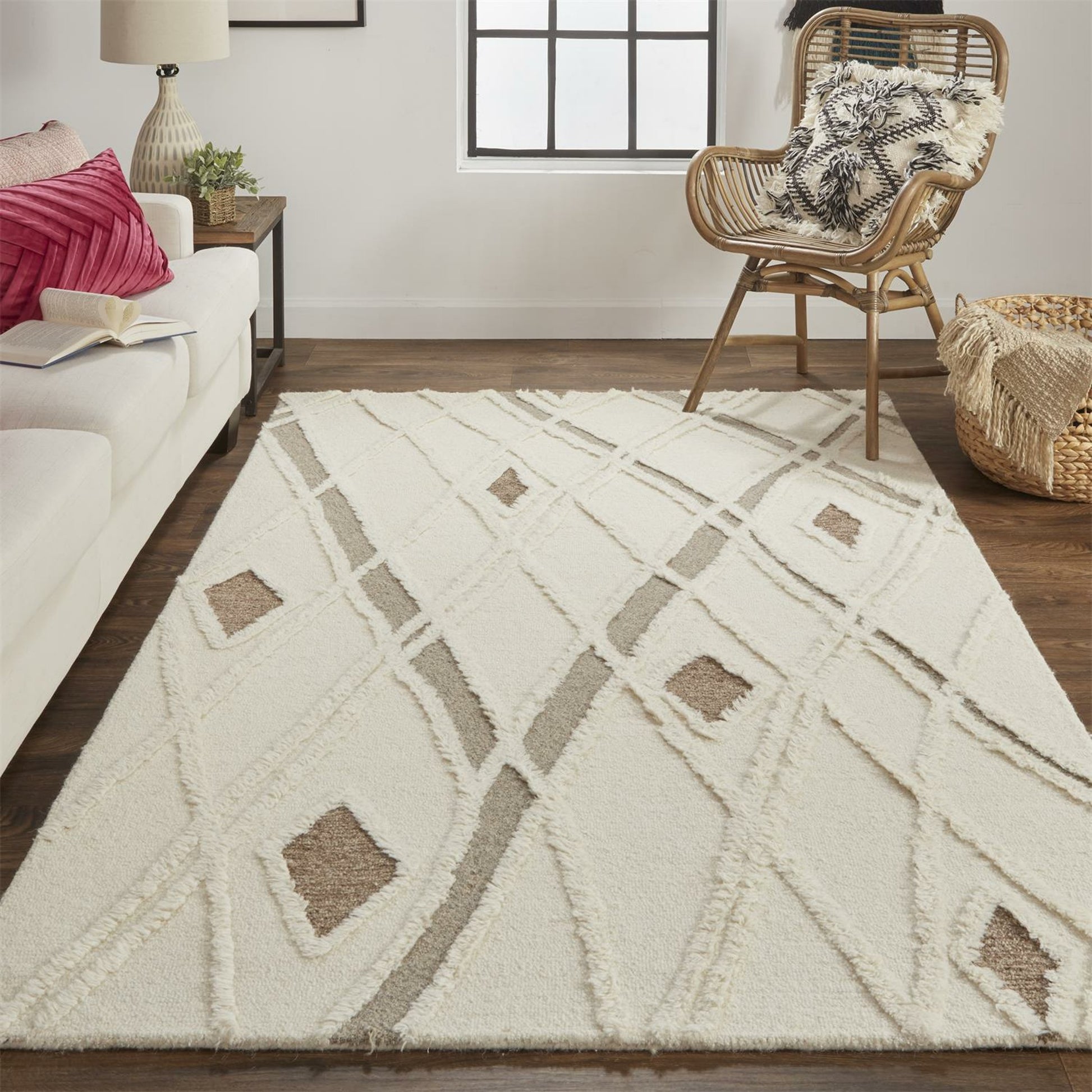 Anica Transitional Geometric Rug - 8008F by Feizy in ivory, taupe, brown. Made from wool in a unique style.