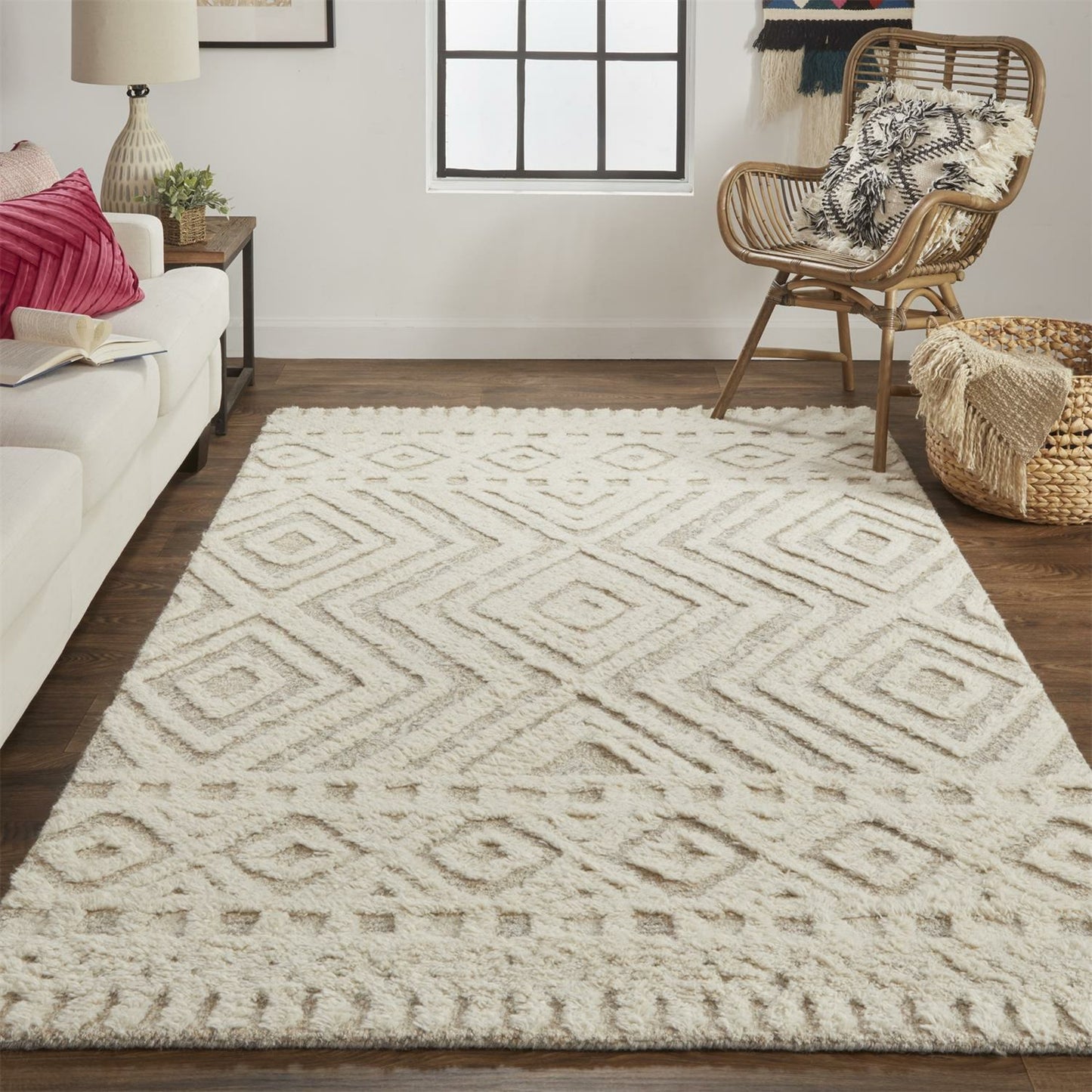 011 SI-1753576,SI-1753577,SI-1753578,SI-1753579,SI-1753580,SI-1753581 | Lifestyle | Anica Transitional Diamond Rug - 8010F by Feizy in ivory, tan. Made from wool in a unique style.