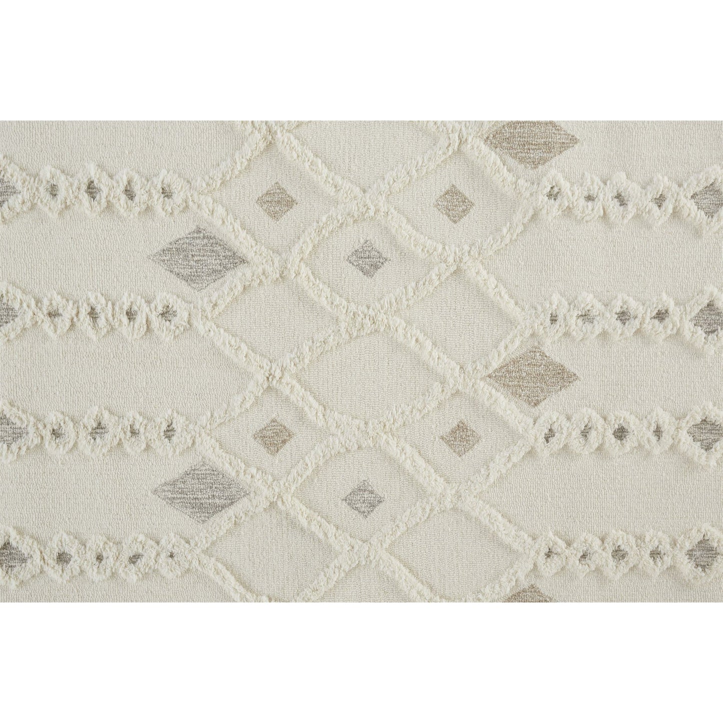 008 SI-1753582,SI-1753583,SI-1753584,SI-1753585,SI-1753586,SI-1753587 | Closeup | Anica Transitional Trellis & Lattice Rug - 8011F by Feizy in ivory, tan, silver. Made from wool in a unique style.