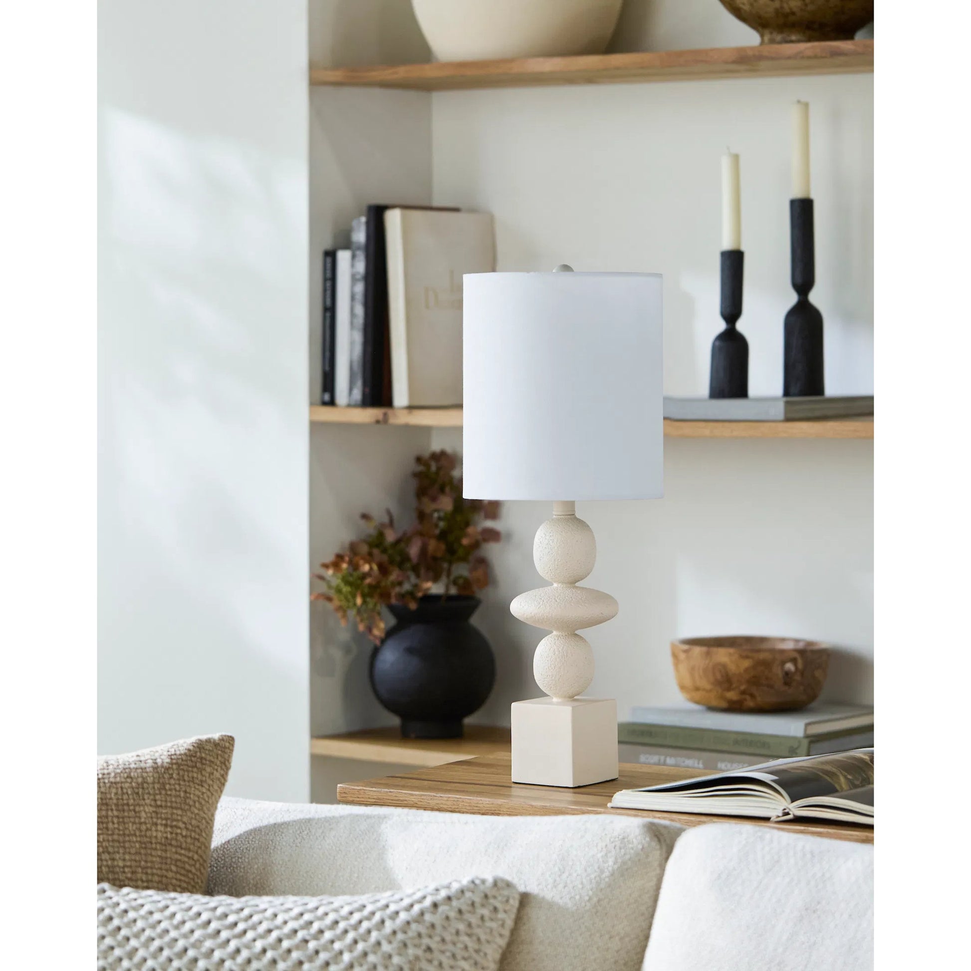 Anie Accent Table Lamp by Livabliss. Made from resin, linen, plastic in a modern style.