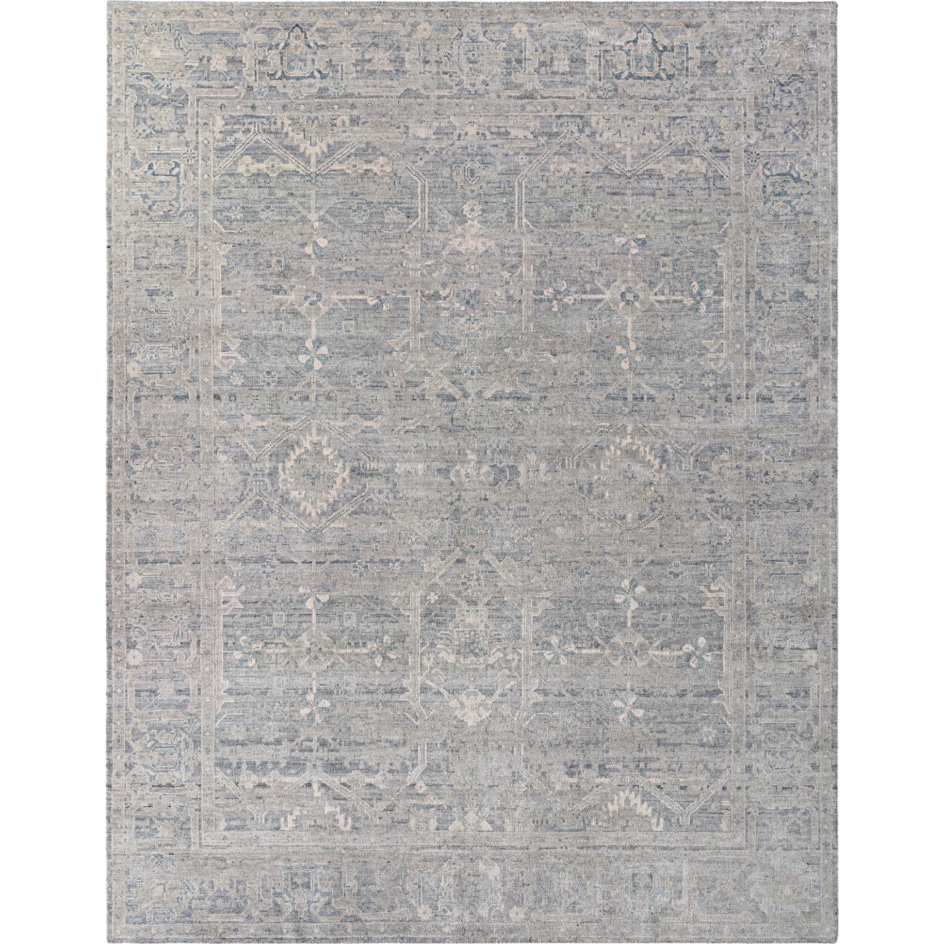 Aleyna ANE-2303 Rug by Surya in light gray, denim, pale blue, cream. Made from face: 25% wool, 75% viscose, warp: 100% cotton in a unique style.