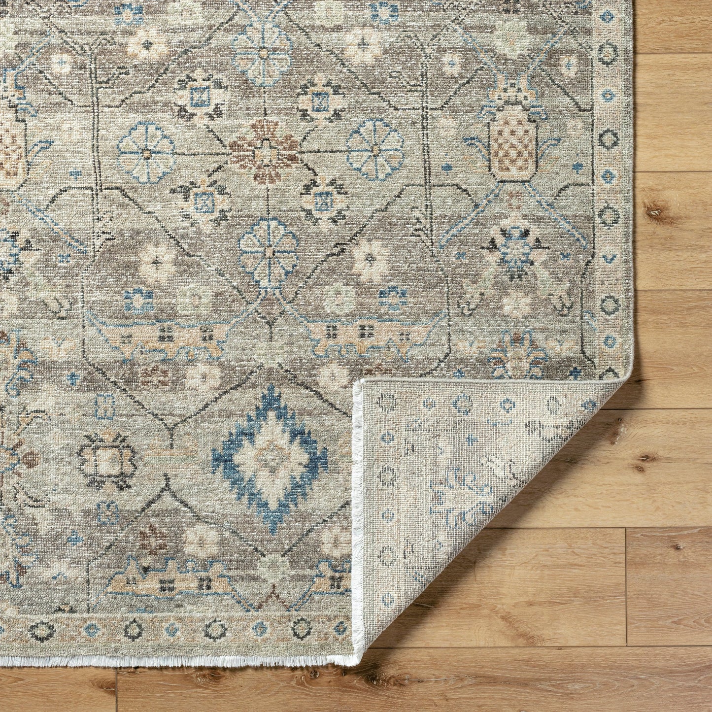 002 SI-2099995,SI-2099996,SI-2099997,SI-2099998,SI-2099999 | Closeup | Anelka ANK-2302 Rug by Surya in taupe, slate gray, ivory, sky blue, sandstone. Made from wool in a unique style.