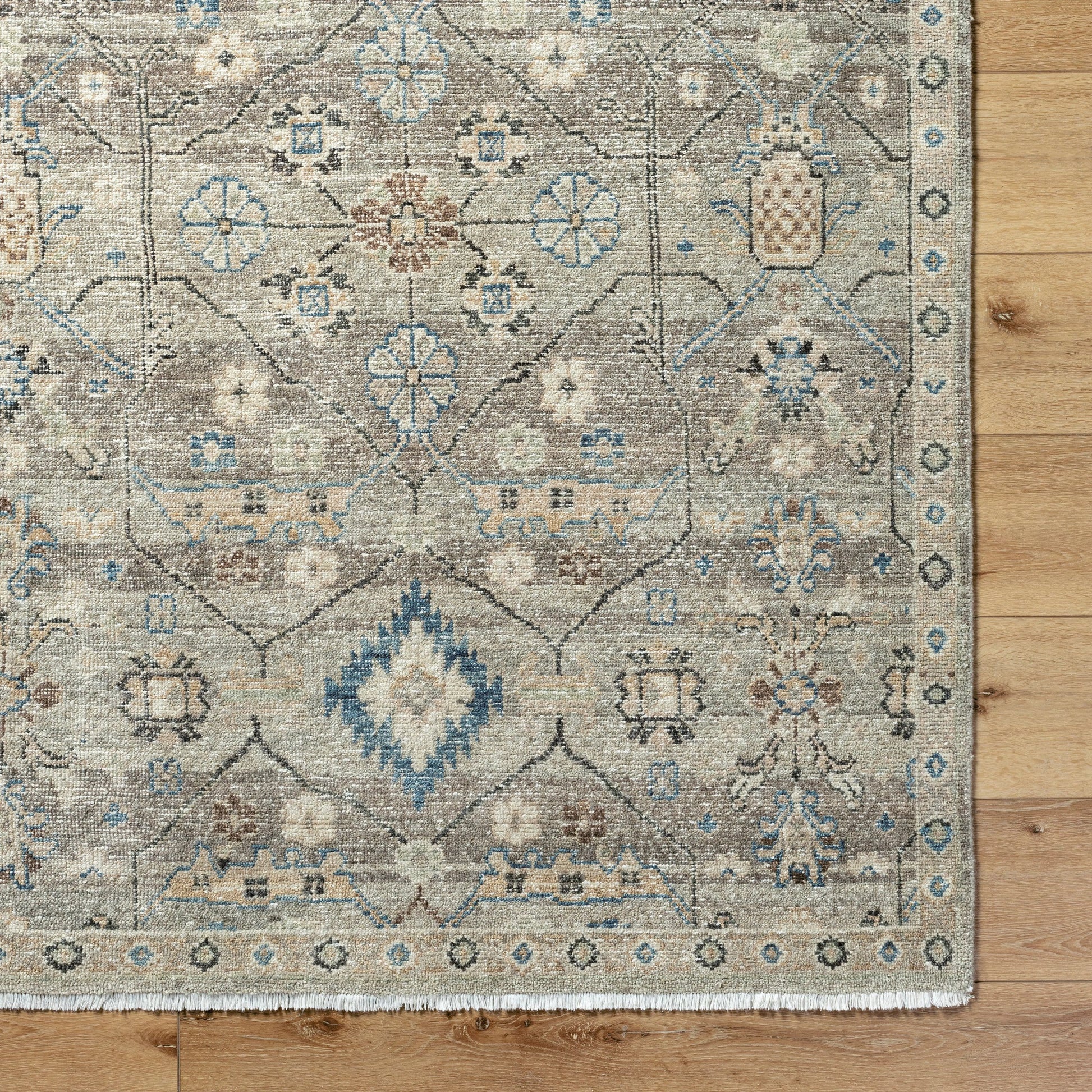 Anelka ANK-2302 Rug by Surya in taupe, slate gray, ivory, sky blue, sandstone. Made from wool in a unique style.