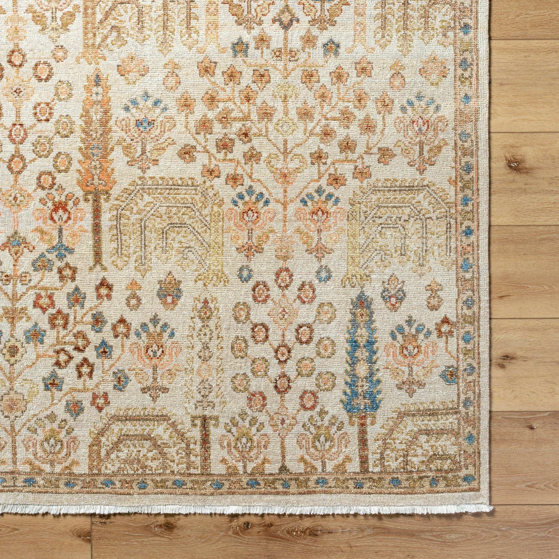 Anelka ANK-2303 Rug by Surya in ivory, sandstone, slate blue, terracotta, olive green. Made from wool in a unique style.