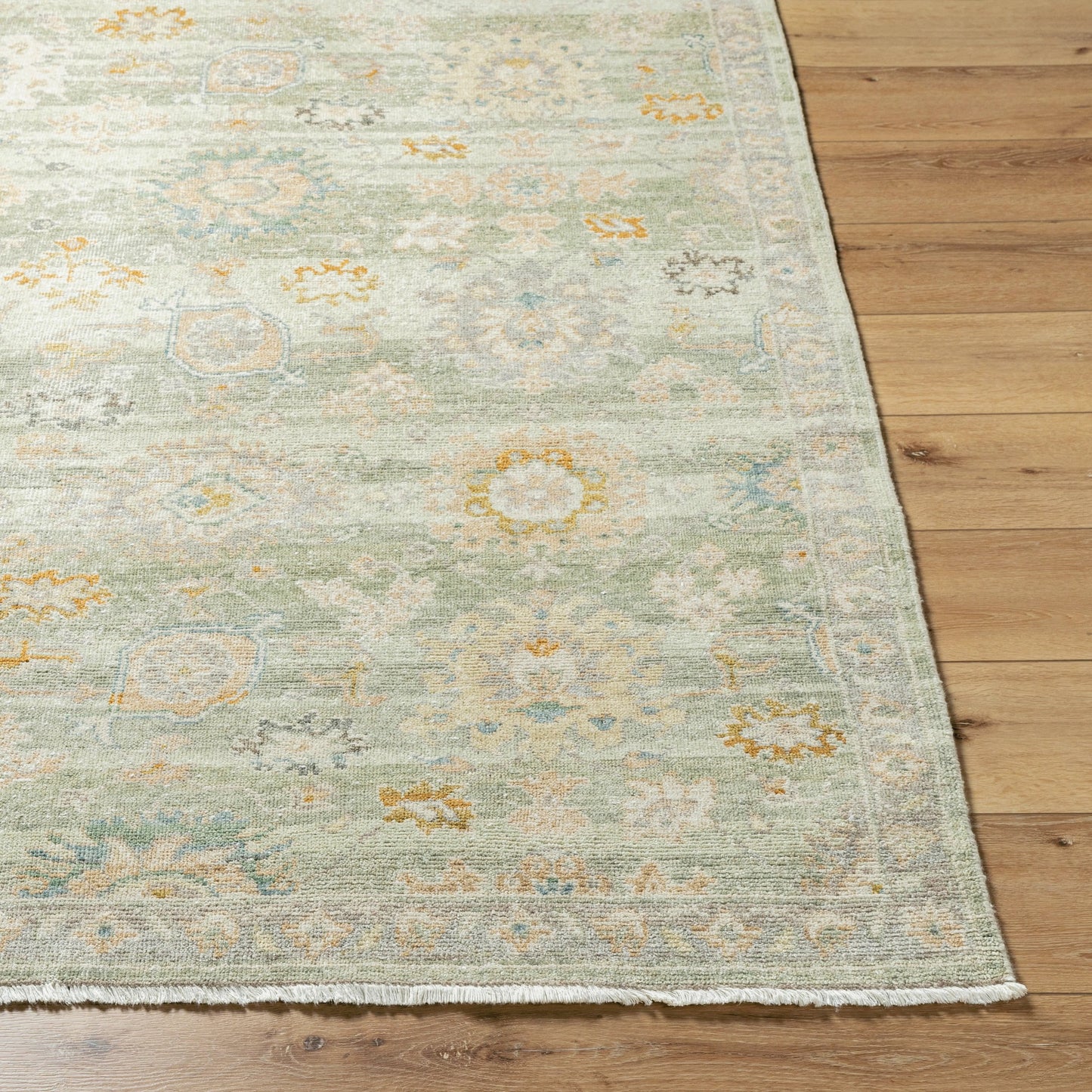 002 SI-2100005,SI-2100006,SI-2100007,SI-2100008,SI-2100009 | Closeup | Anelka ANK-2304 Rug by Surya in sage, ivory, gold, slate, taupe. Made from wool in a unique style.