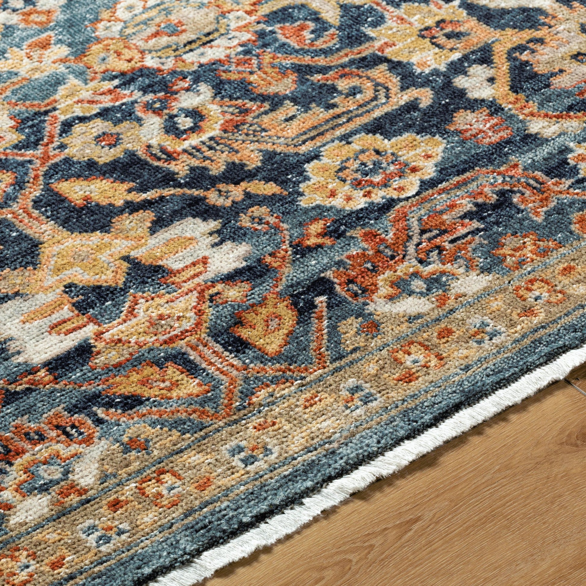 Anelka ANK-2307 Rug by Surya in navy, ivory, rust, gold, slate blue. Made from wool in a unique style.