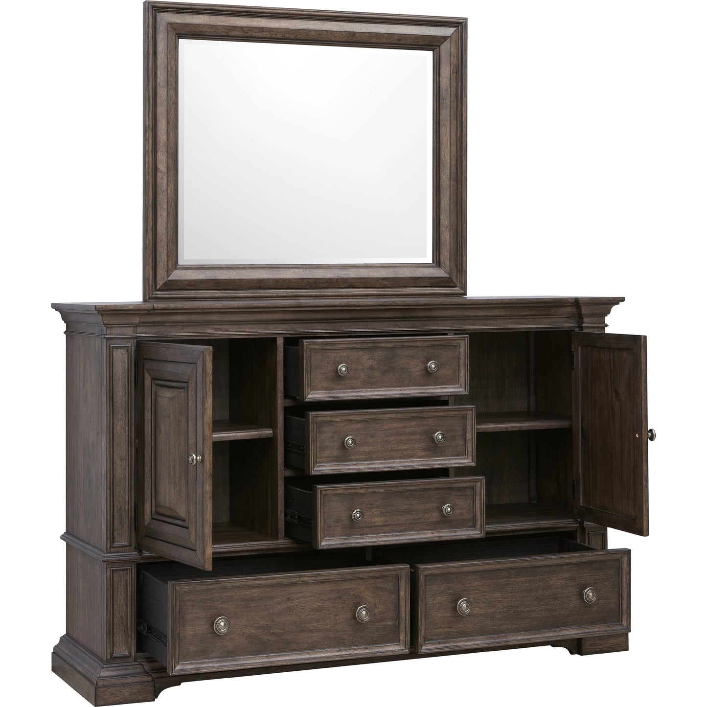 005 SI-2143487 | Additional Silo | Woodbury Cabinet Dresser & Mirror Set by Pulaski Furniture in cowboy boots brown. Made from rubberwood in a traditional style.