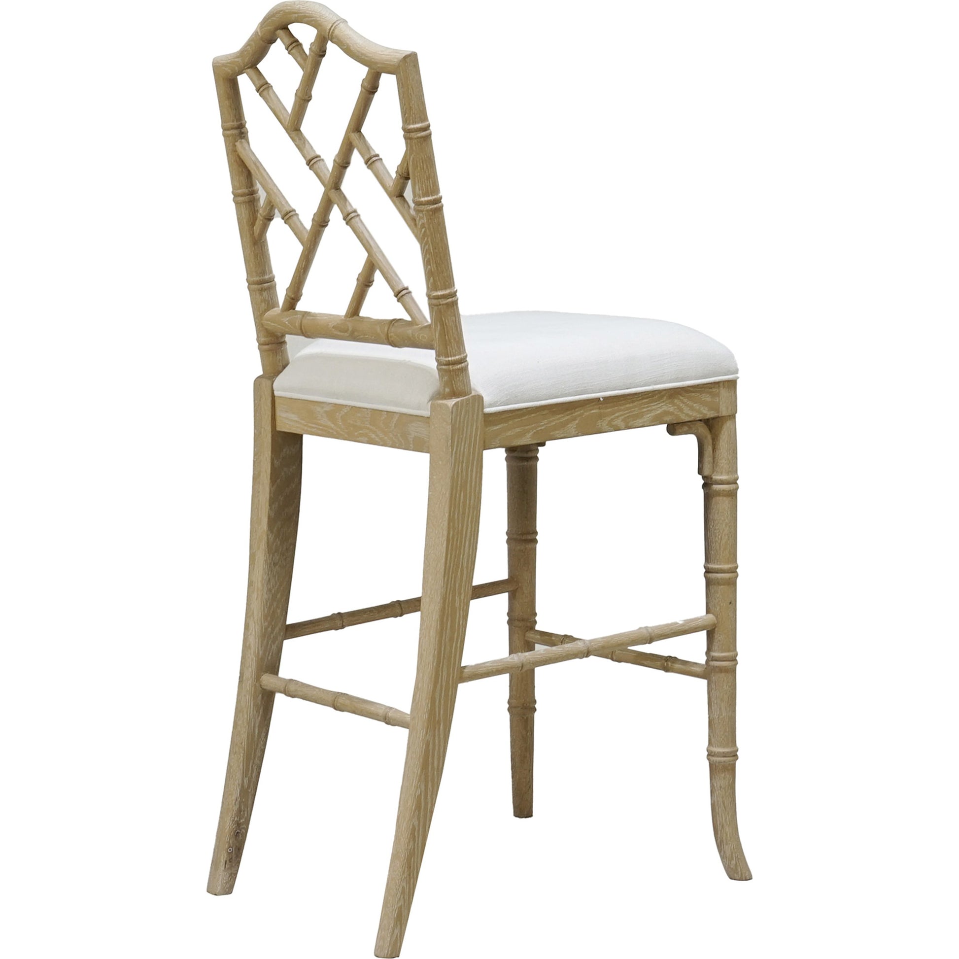 Annette Counter Stool by Worlds Away in matte white. Made from hardwood solids, plywood, foam, dacron, fabric in a coastal style.