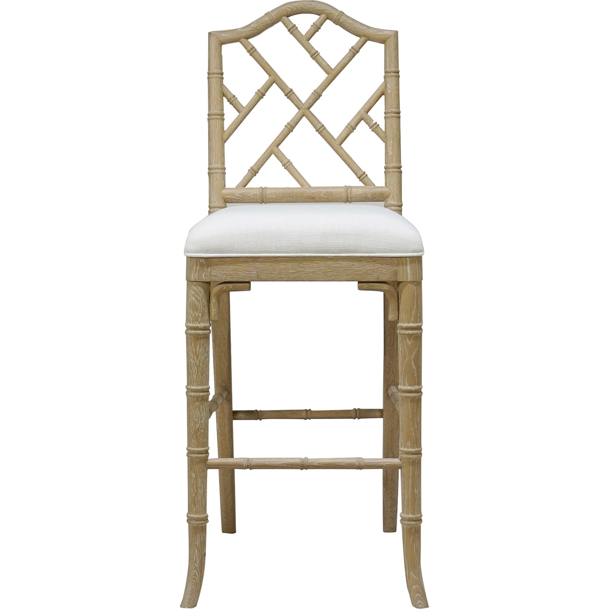 Annette Counter Stool by Worlds Away in matte white. Made from hardwood solids, plywood, foam, dacron, fabric in a coastal style.